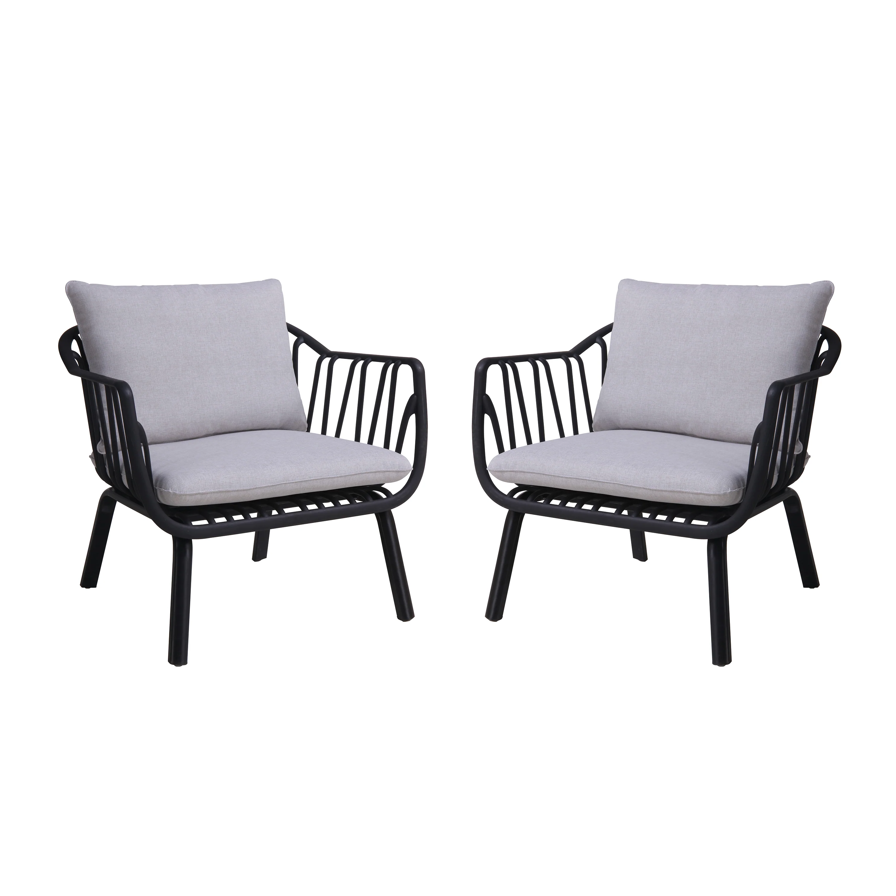 Outdoor Club Chair with Cushions and Open Slat Accents, Set of 2