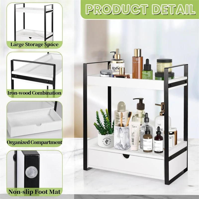 2-Tier Bathroom Organizer Countertop with Drawer - 6.9