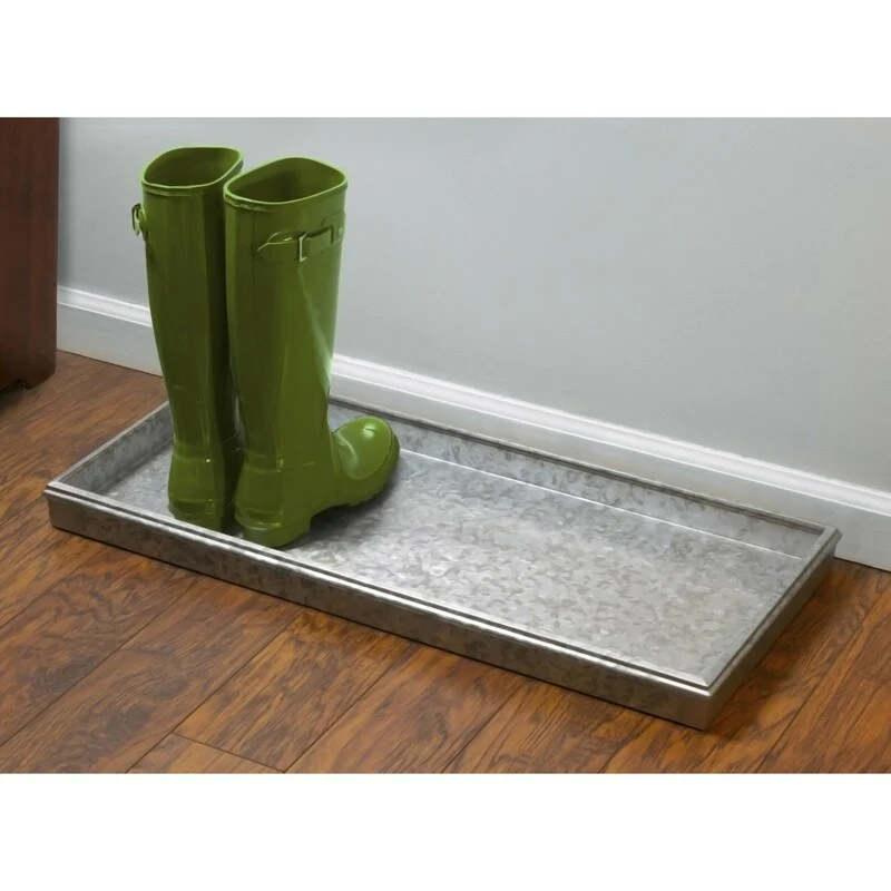 Double Circles Boot Tray for Boots, Shoes, Plants, Pet Bowls, and More, Dark Zinc, Gray Finish by Good Directions