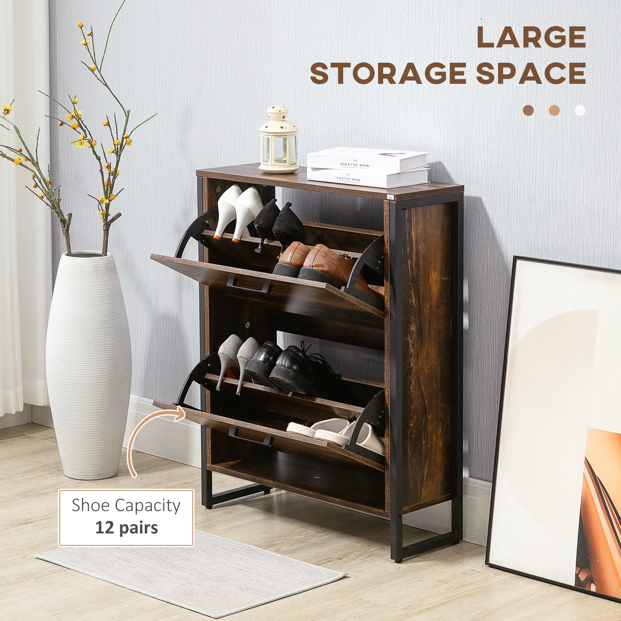 HOMCOM Shoe Cabinet with 2 Flip Doors, Shoe Cupboard, Entryway Storage Unit
