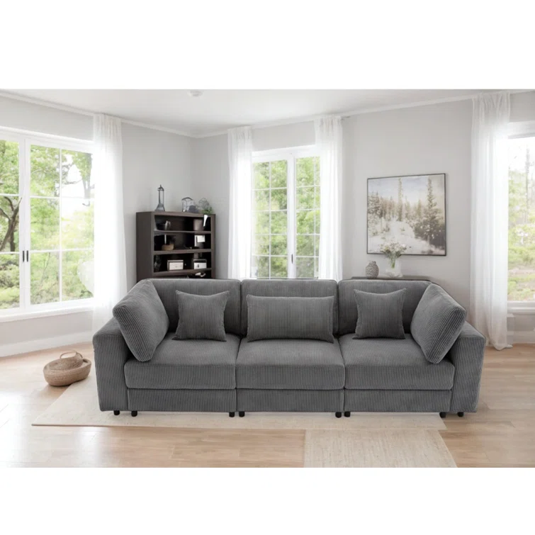 Pasol 3-Seater Sofa with Removable Back Cushions and 5 Pillows Soft Corduroy Cushions
