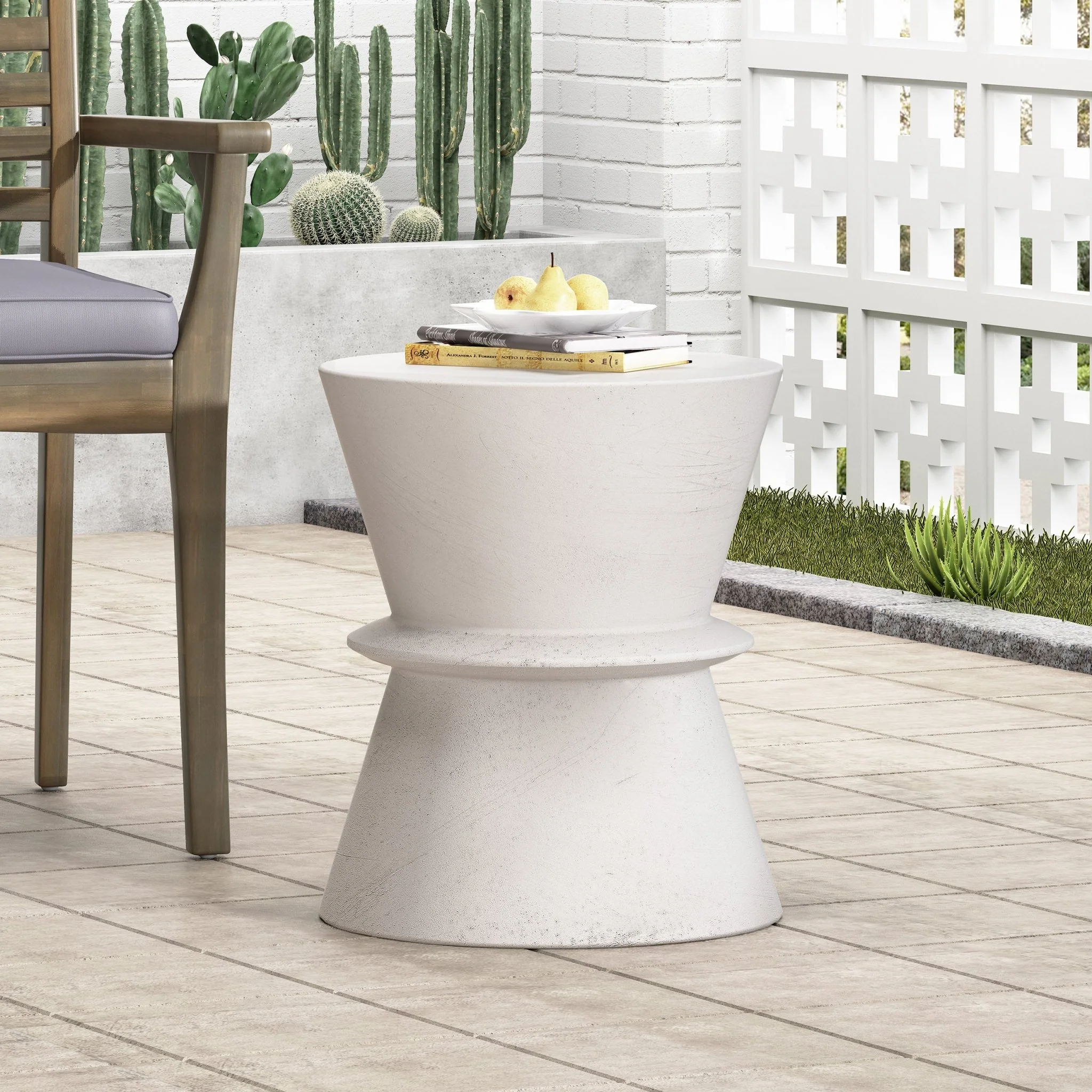 Outdoor Lightweight Concrete End Table with Hourglass Structure