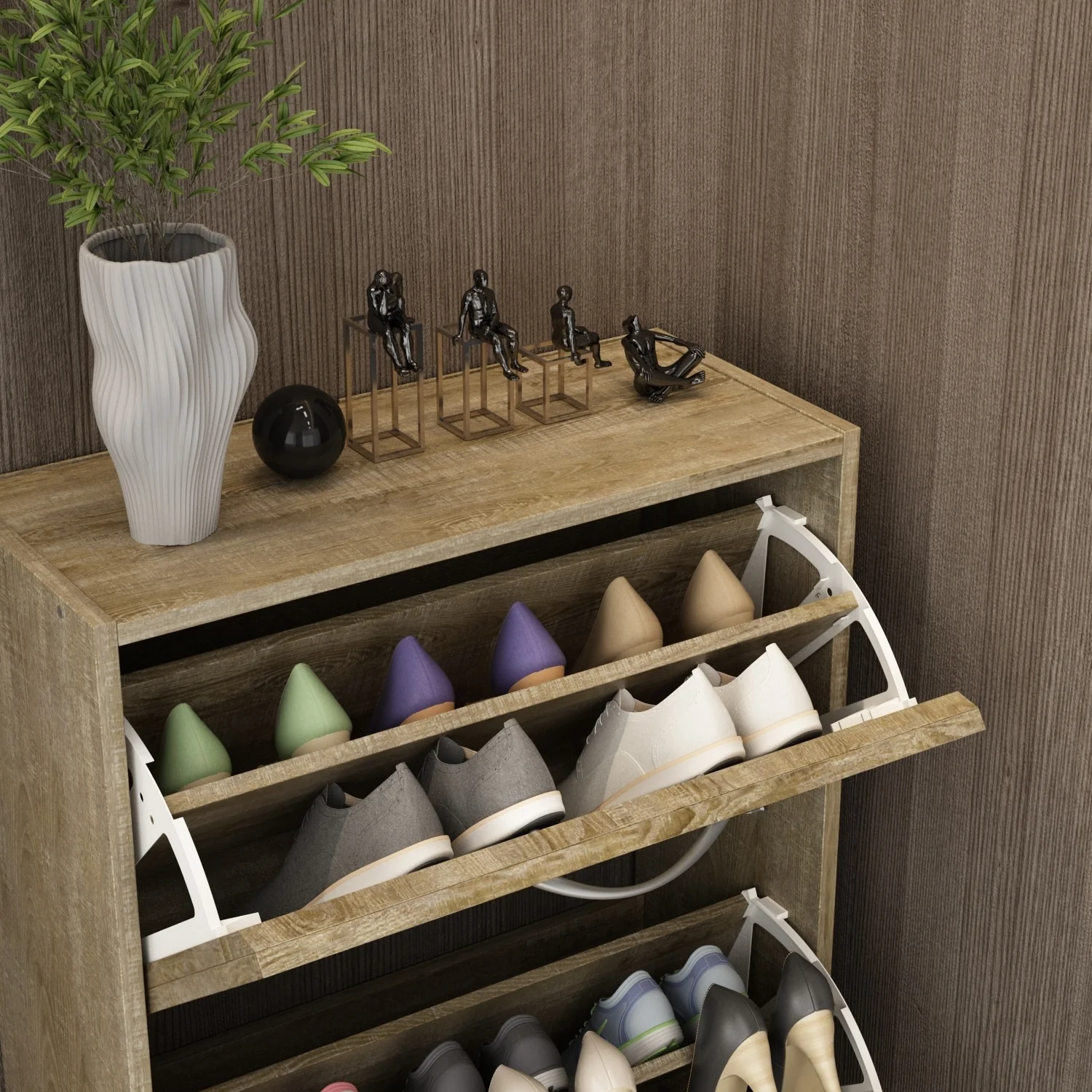 Kerrogee 18-Pair Shoe Storage Cabinet with 3 Flip Drawers Wood/ Grey