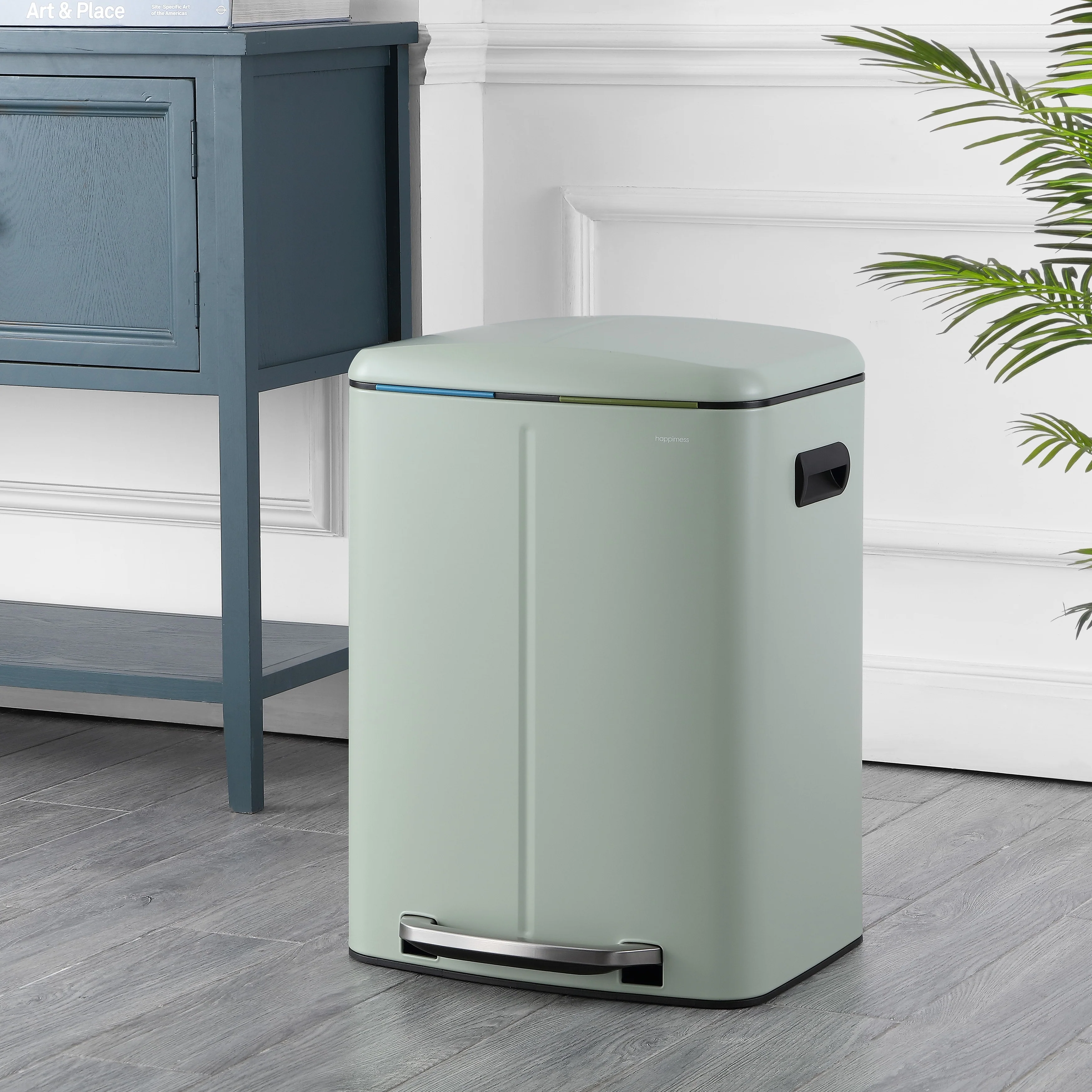 happimess 10.6-Gallon Double Bucket Trash Can with Soft Close Lid