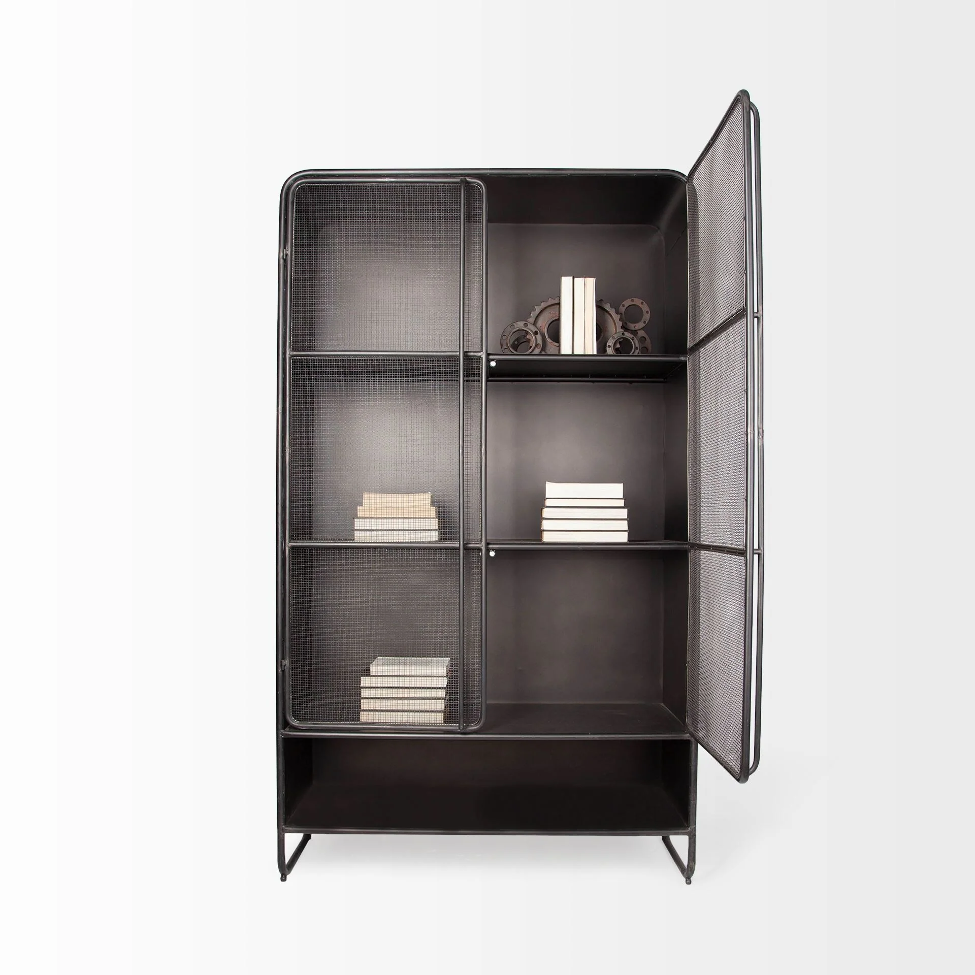 Klaus Dark Brown Polished Metal w/ Mesh Doors Display Cabinet