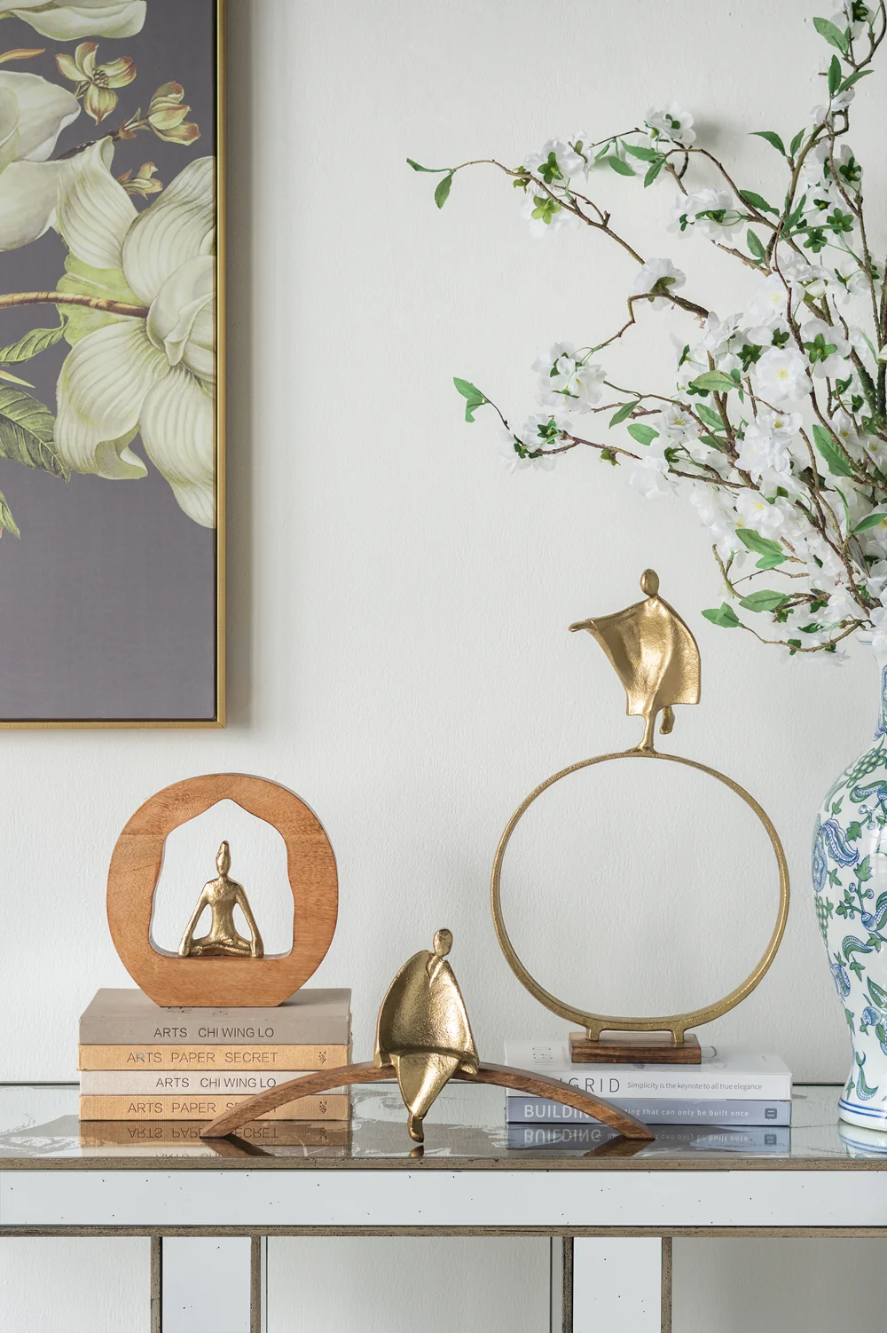 Aesthetic Rectangular Console Table with Floral Design