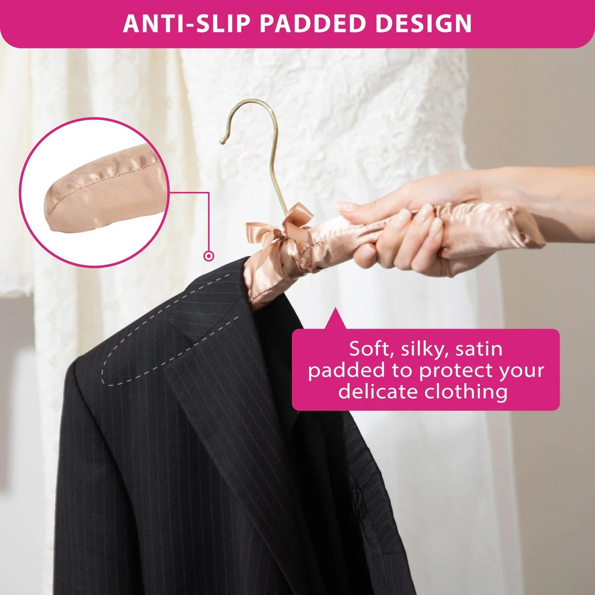 Padded Hangers Premium Heavy Duty Satin Anti Slip - Earthtone, Set of 12