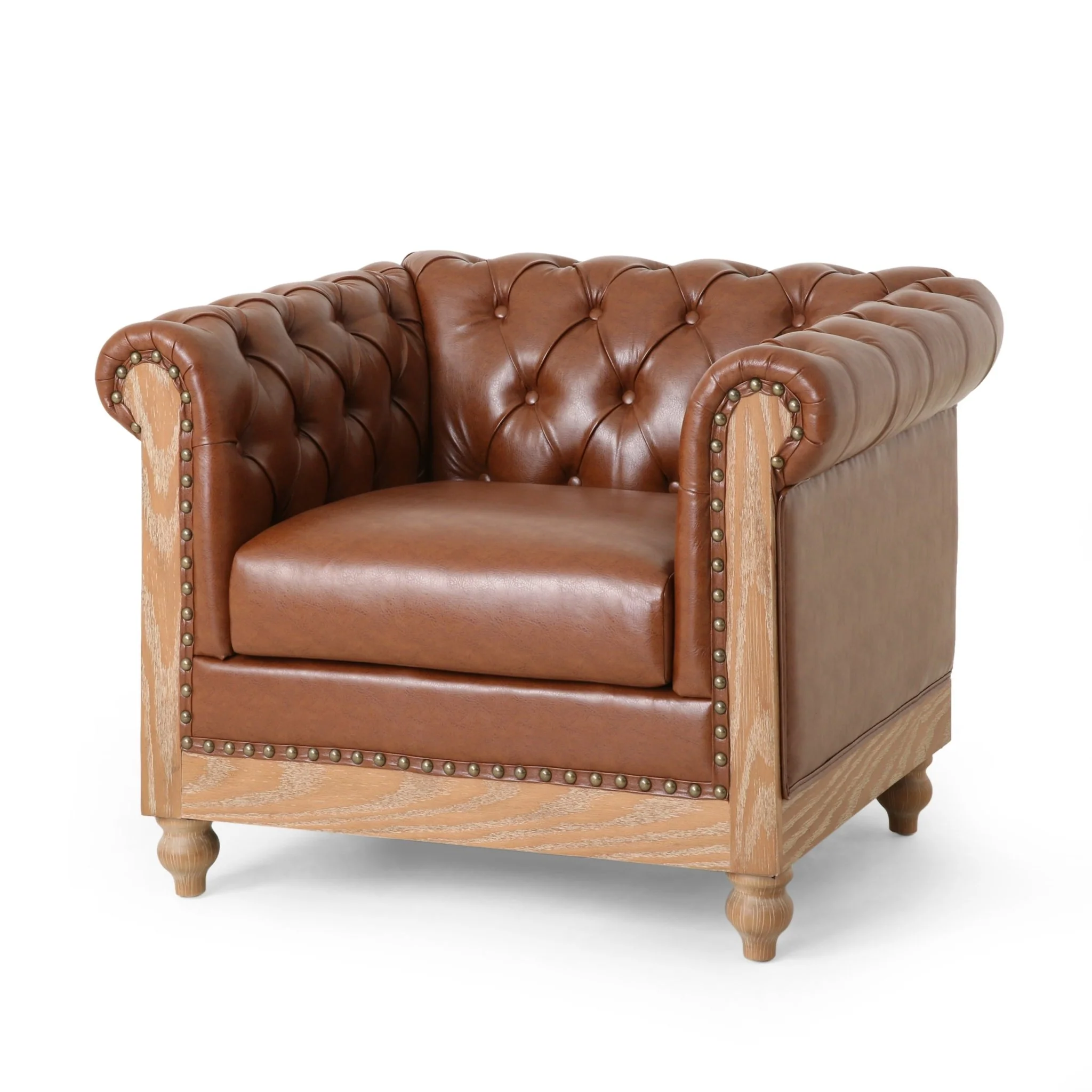Luminex Tufted Upholstered Club Chair with Nailhead Accents and Scrolled Tuxedo Arms