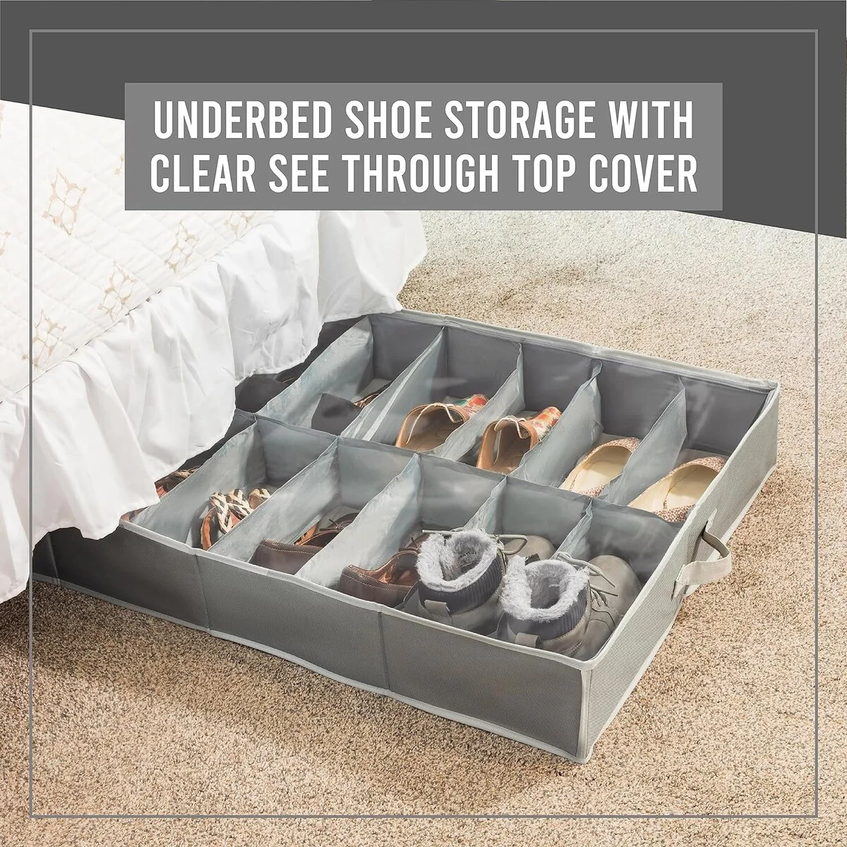 HOLDN' STORAGE Under Bed Shoe Organizer - Set of 2, Tear-Resistant 600D Material - Holds Up to 32 Pairs of Shoes