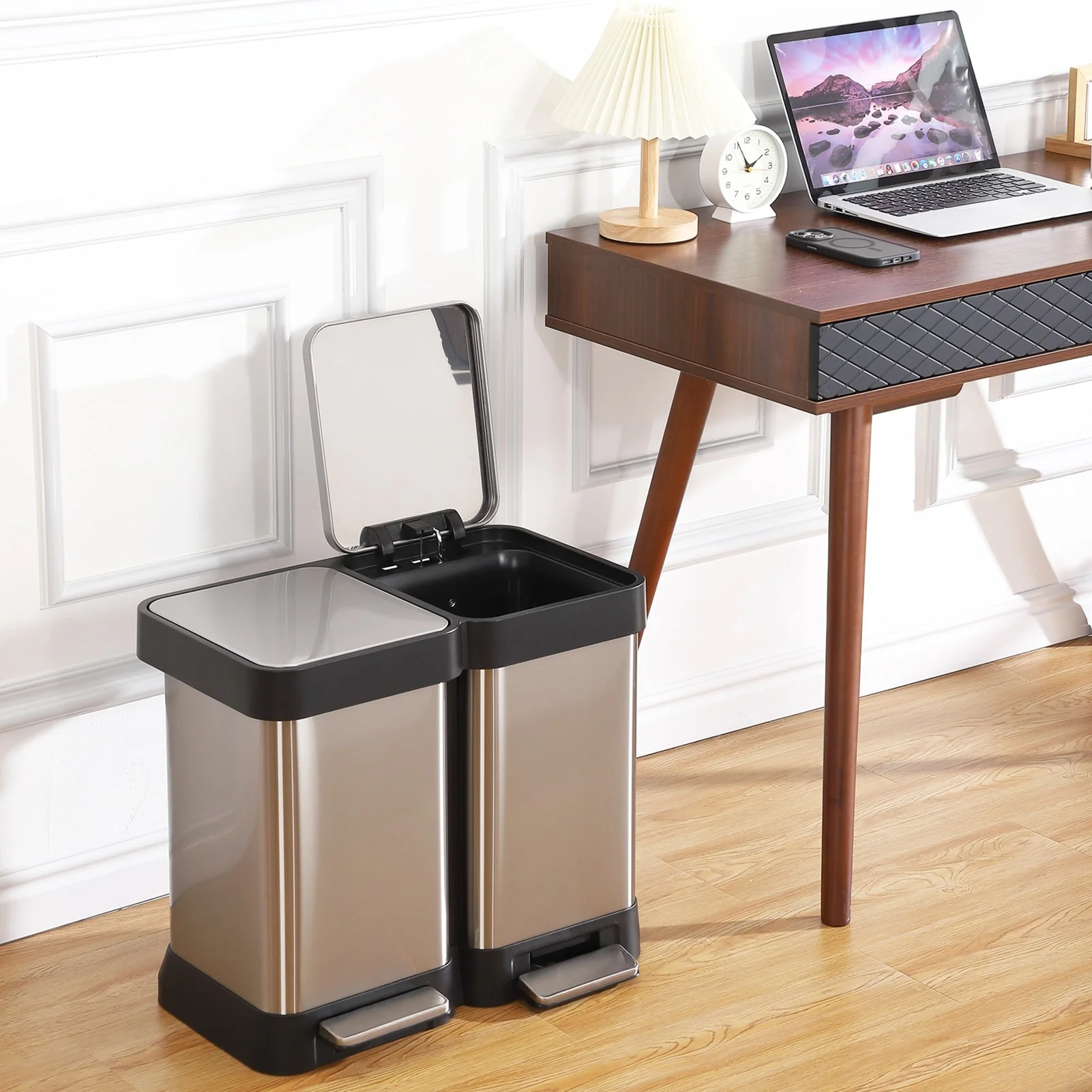 Stainless Steel Dual Trash Can, 2 Pedal