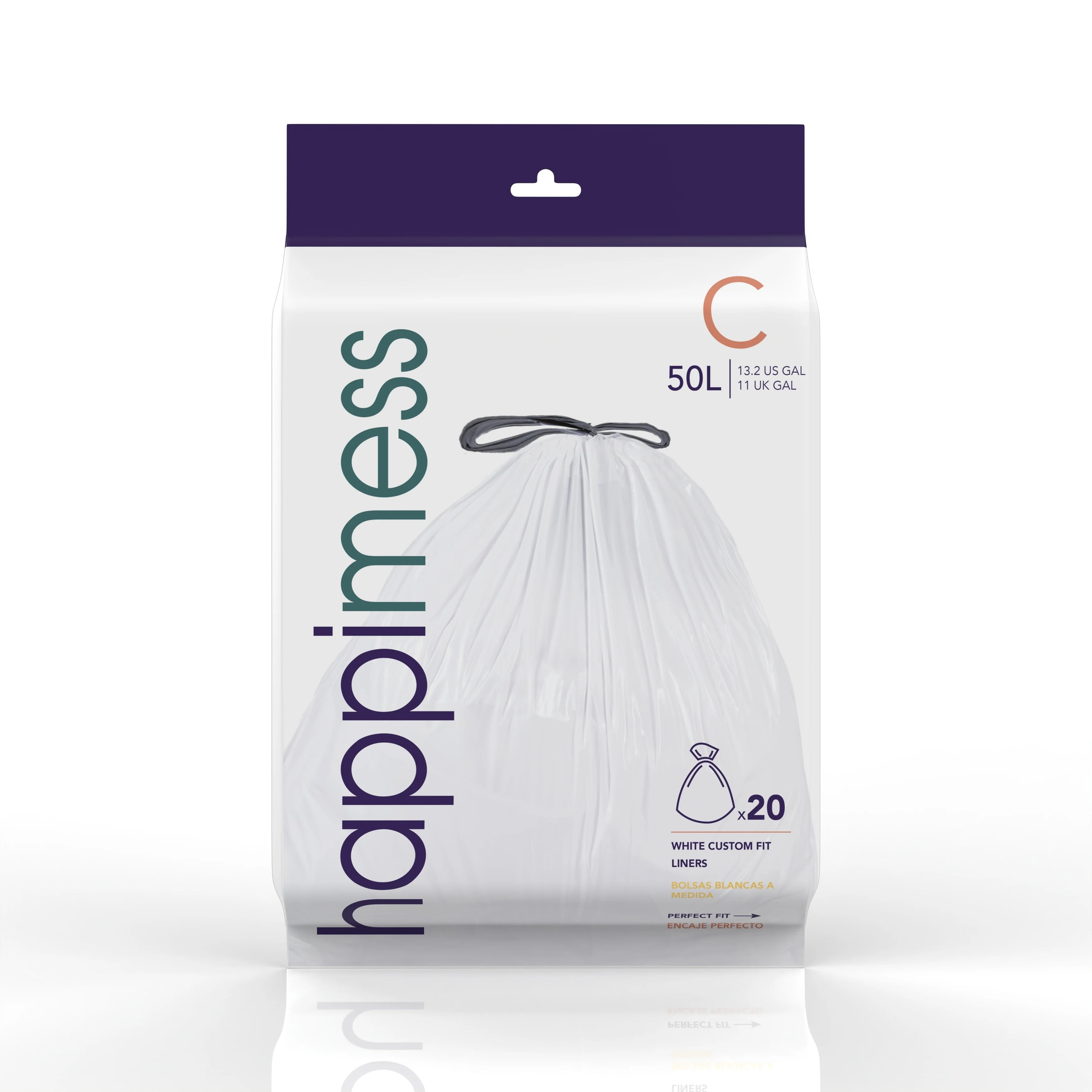 happimess 13.2 Gallon Drawstring Trash Can Liner, White (60-Count, 3-Packs of 20 Liners)