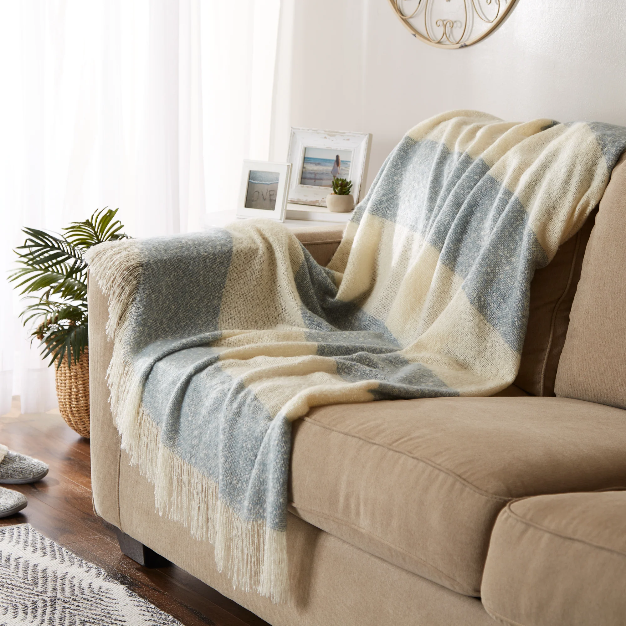 Blue Rugby Stripe Acrylic Throw