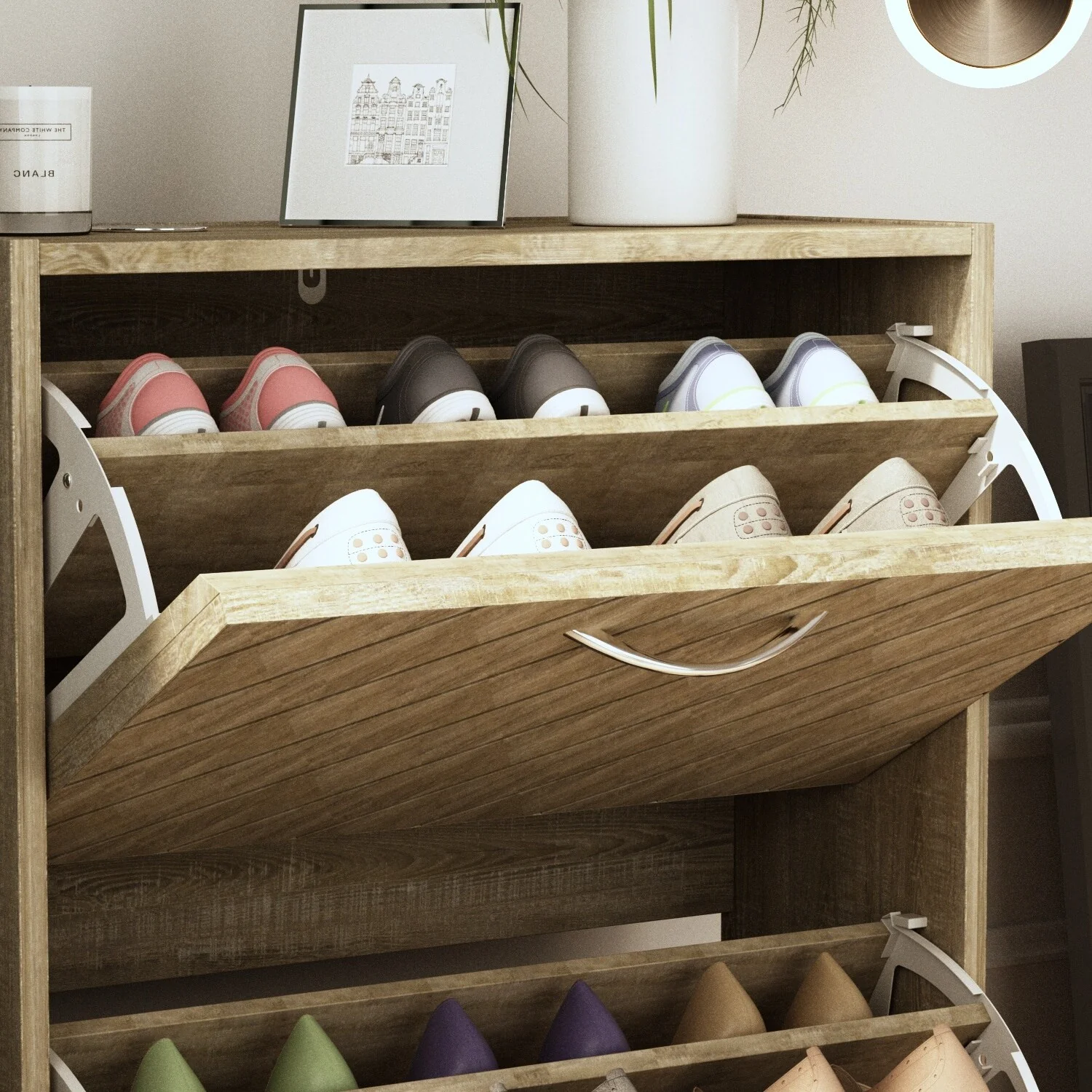 FUFU&GAGA Freestanding 2 Flip Drawers Shoe Cabinet Storage Organizer
