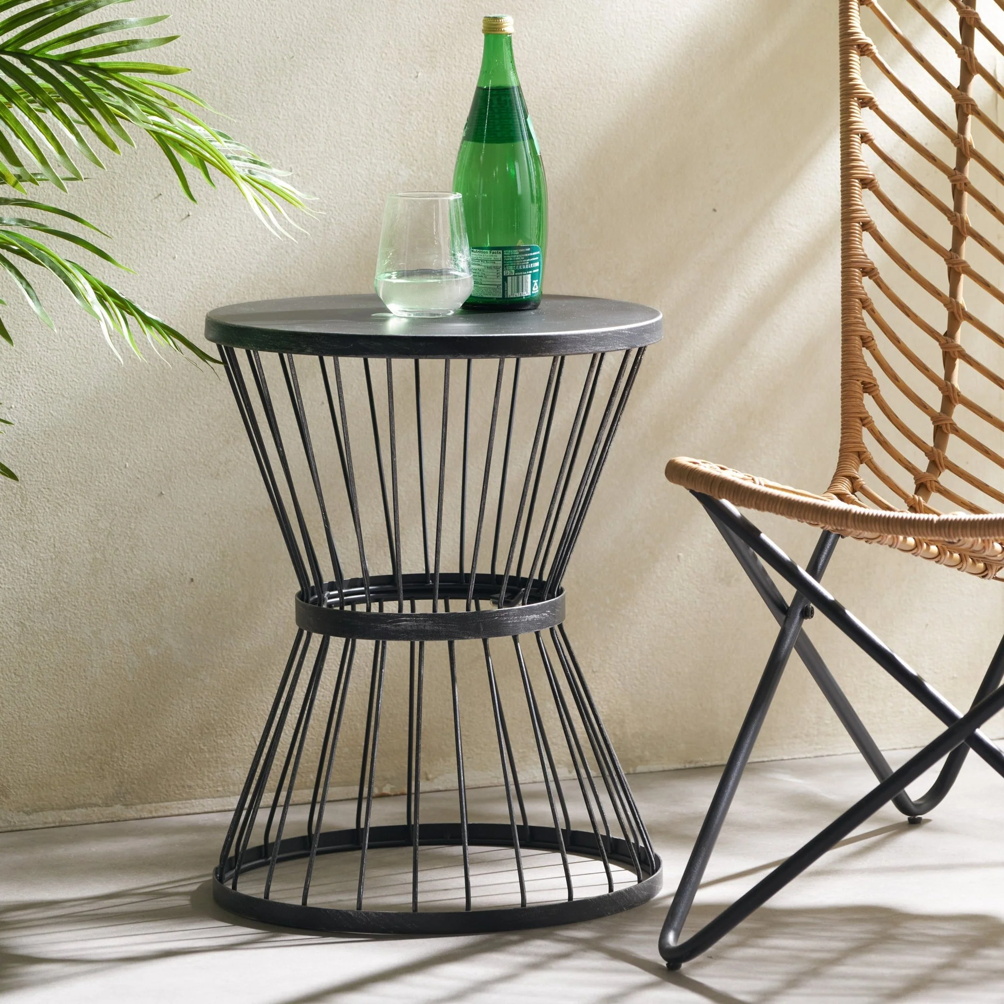 Outdoor Metal Side Table with Hourglass Shape