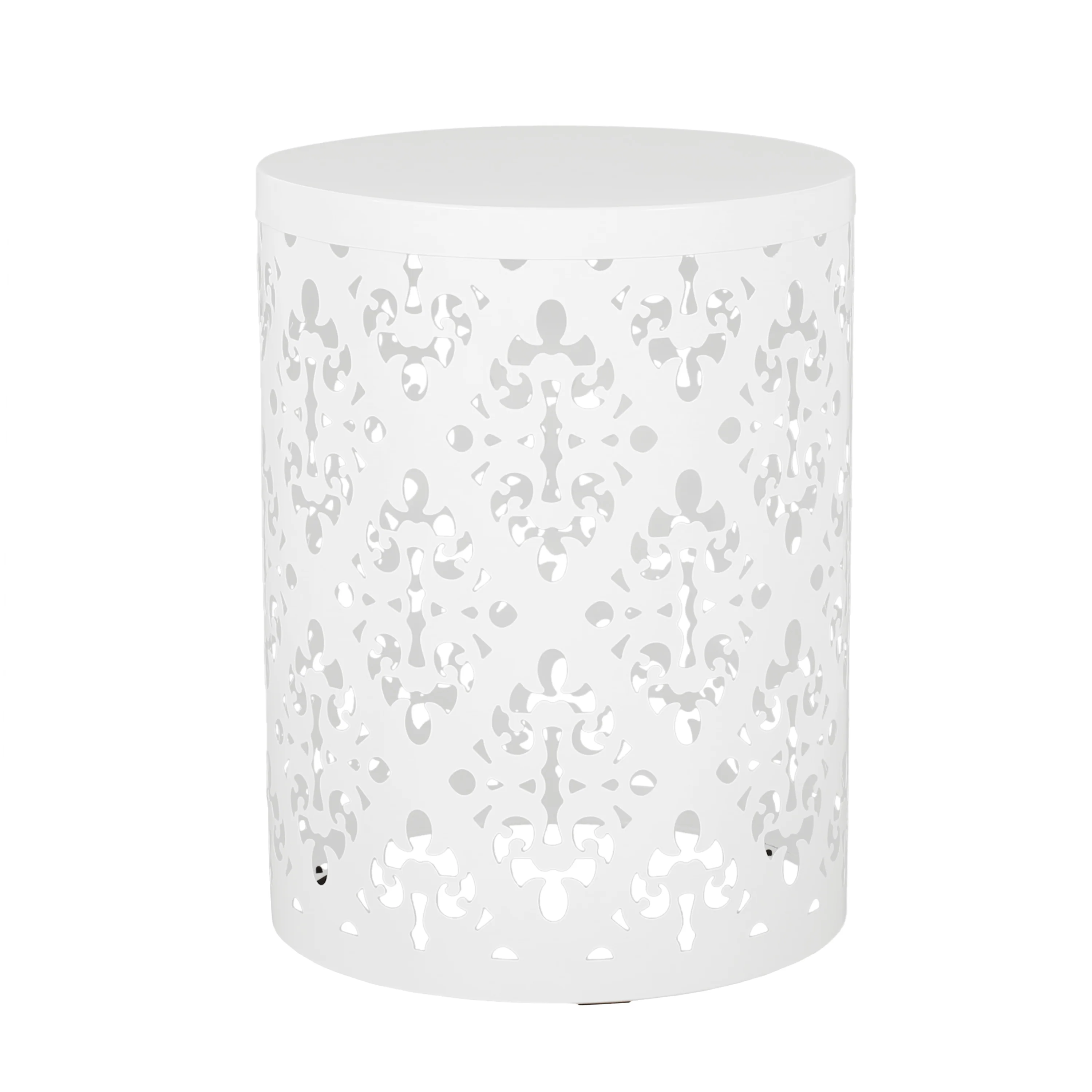 Spherical Outdoor Cylindrical End Table with Iron Cut Design