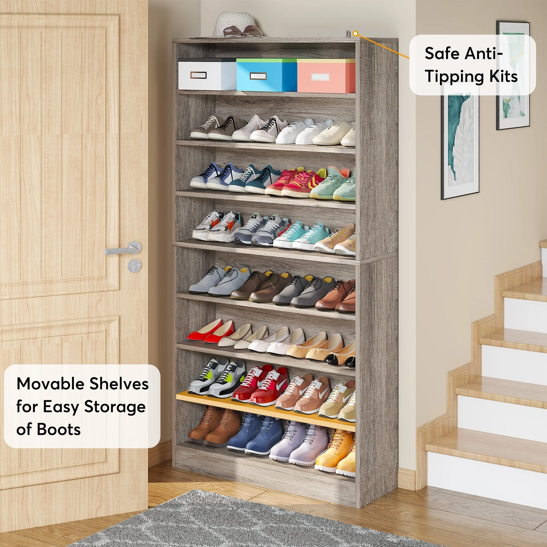 9 Tiers Tall Shoe Storage Rack Cabinet with Open Shelf for Entryway