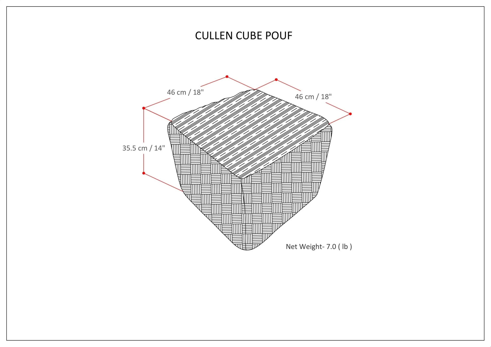 Multi-functional Cube Pouf with Cotton, Wool and Jute Woven Pattern