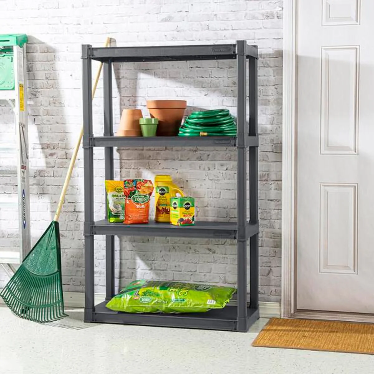 Sterilite Plastic Indoor Outdoor 4 Shelf Durable Shelving Unit, Gray, 2 Pack - 2-Pack