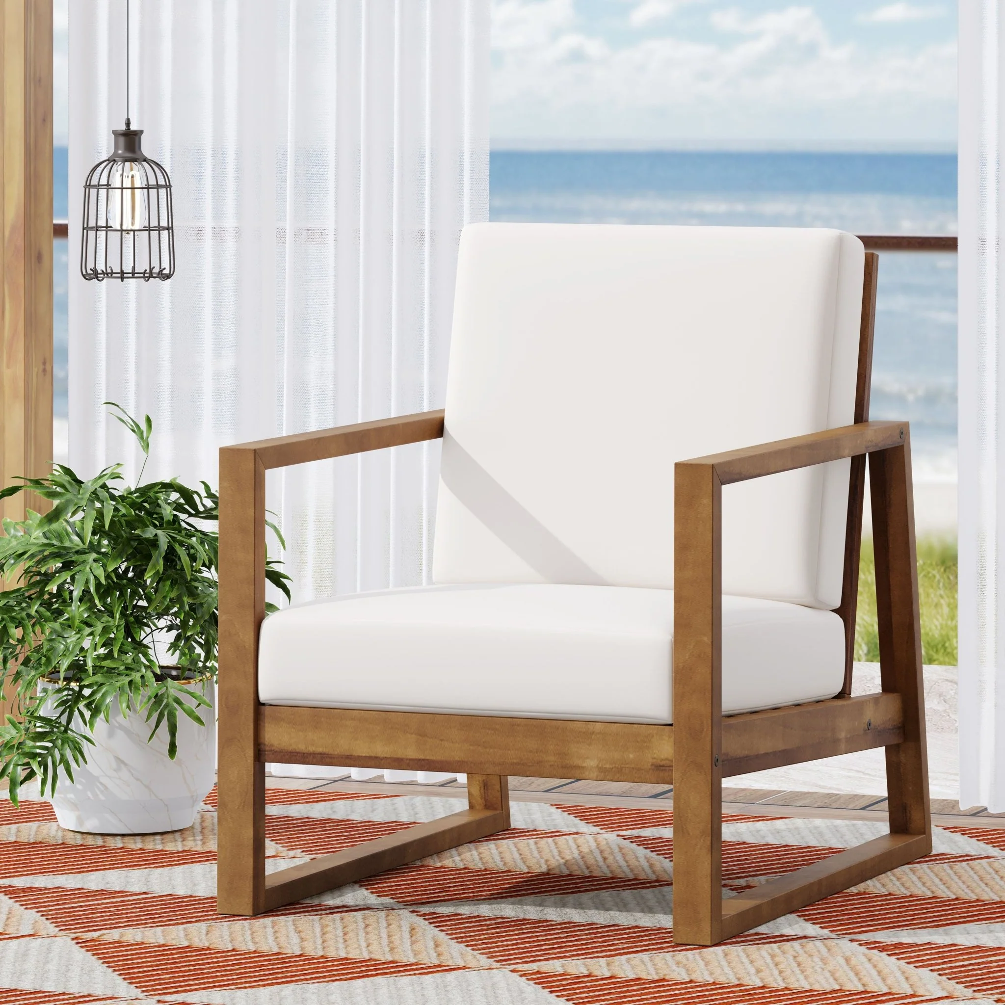 Nexusia Outdoor Acacia Wood Club Chair with Slat Design