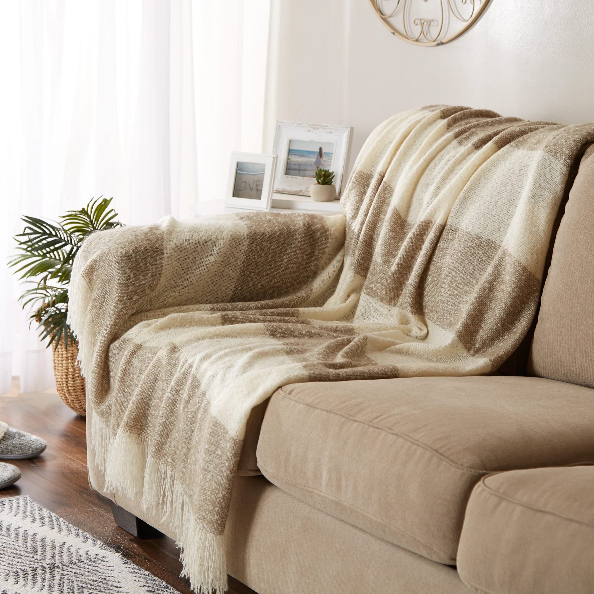 Brown Rugby Stripe Acrylic Throw