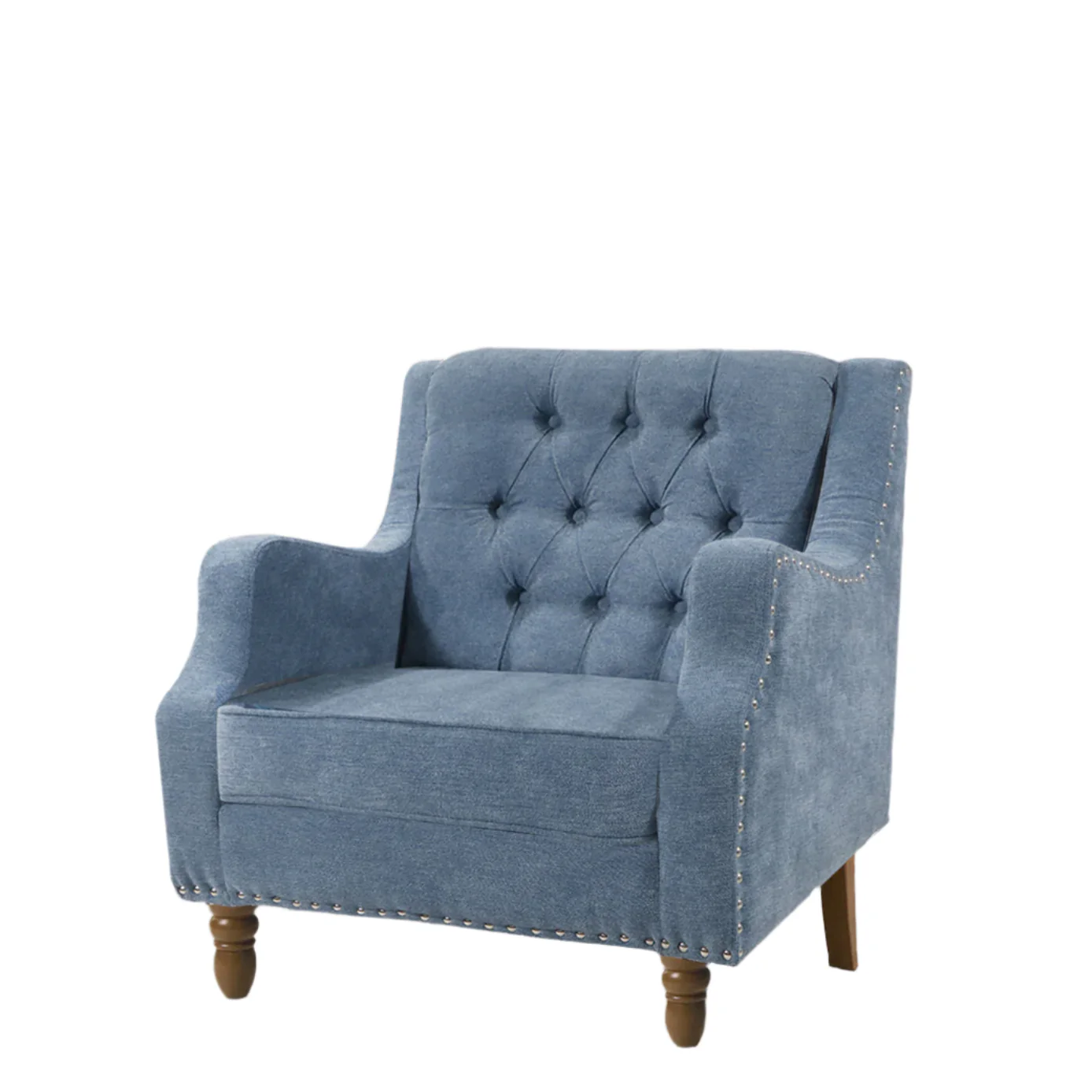 Button-Tufted Upholstered Accent Chair with Nailhead Trim and Turned Legs