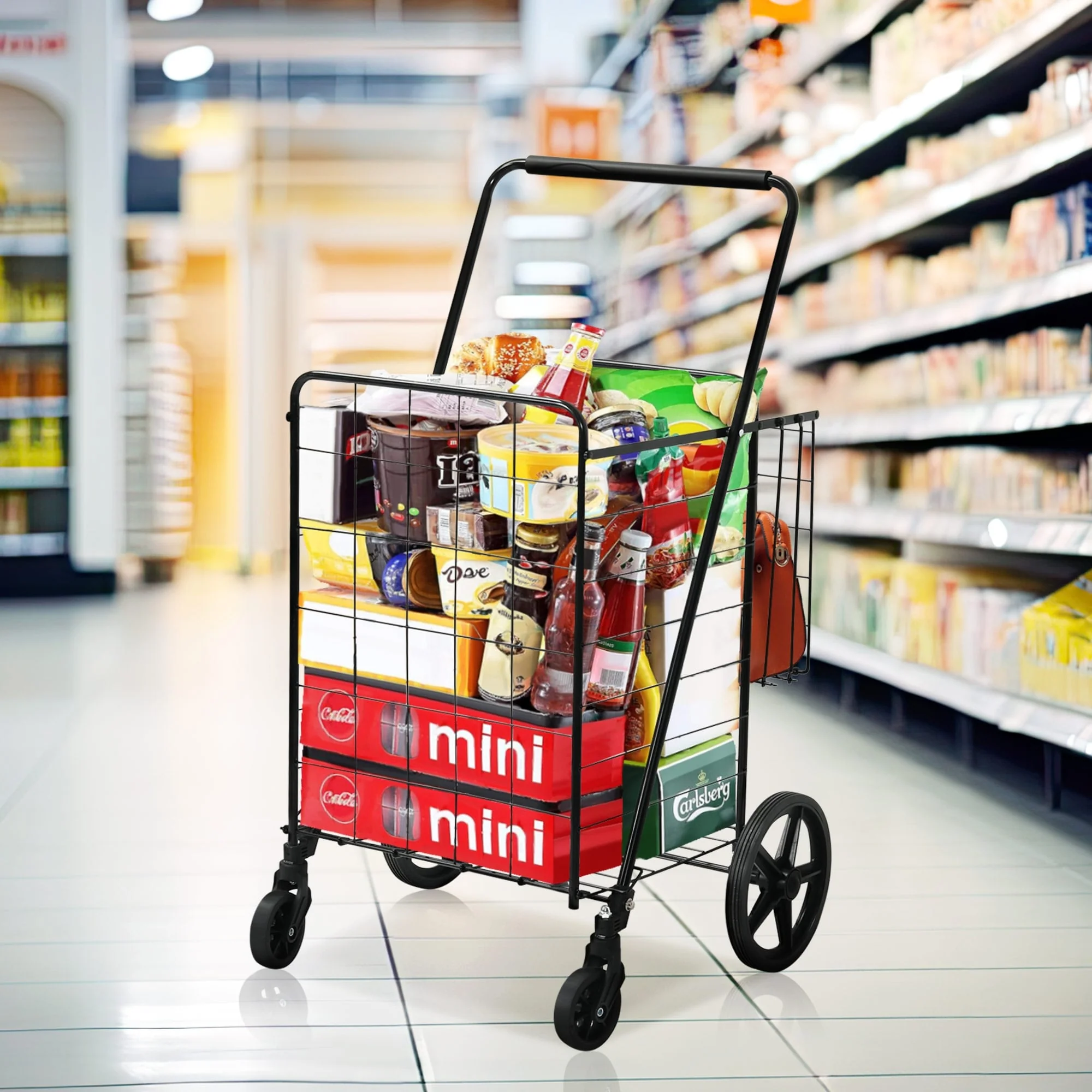 Moasis 40''H Folding Shopping Cart with Dual Storage Baskets