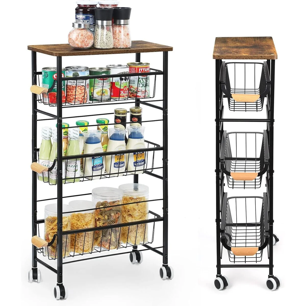 4-Tier Slim Storage Cart with Slide-Out Wire Baskets - 1PCS