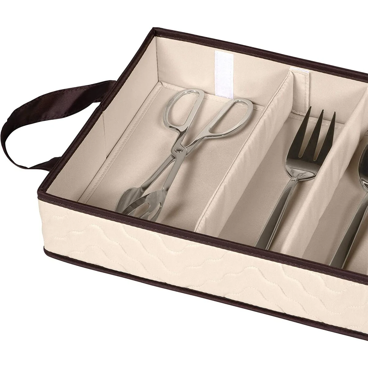 Flatware,Cutlery Utensil Storage Case Durable 5 Compartment Container - Brown