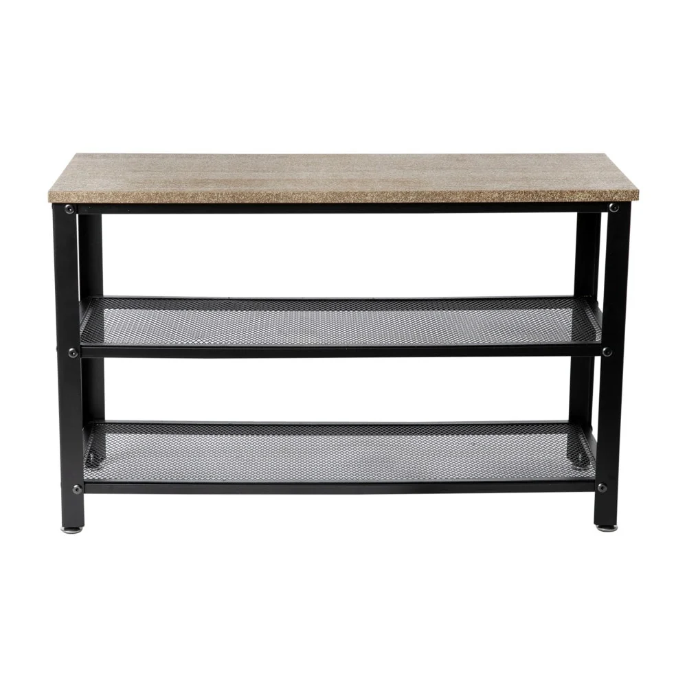 3-Tier Entryway Bench with Mesh Metal Shoe Storage Shelves