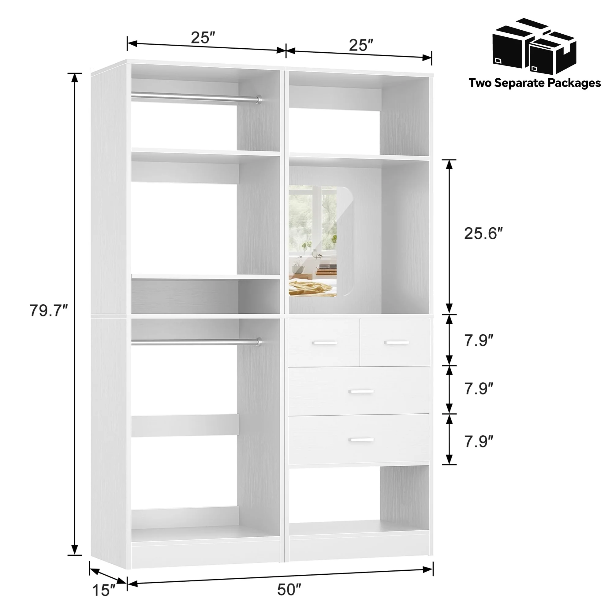 Cimly Set of 2 Free-standing Closet System with Drawers and Hanging Rods for Reach-in/ Walk-in Closet