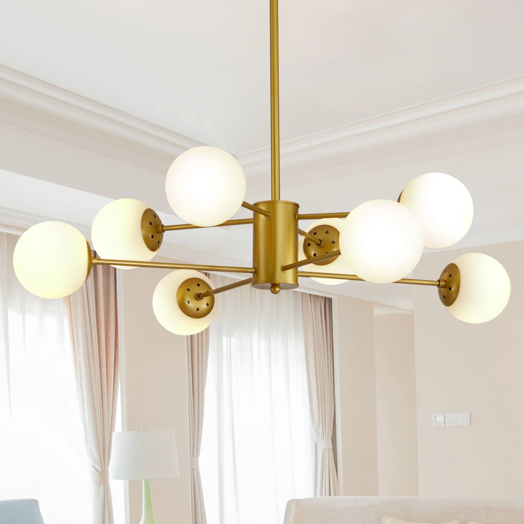 35 8-Light Chandelier with White Glass Globe Shades
