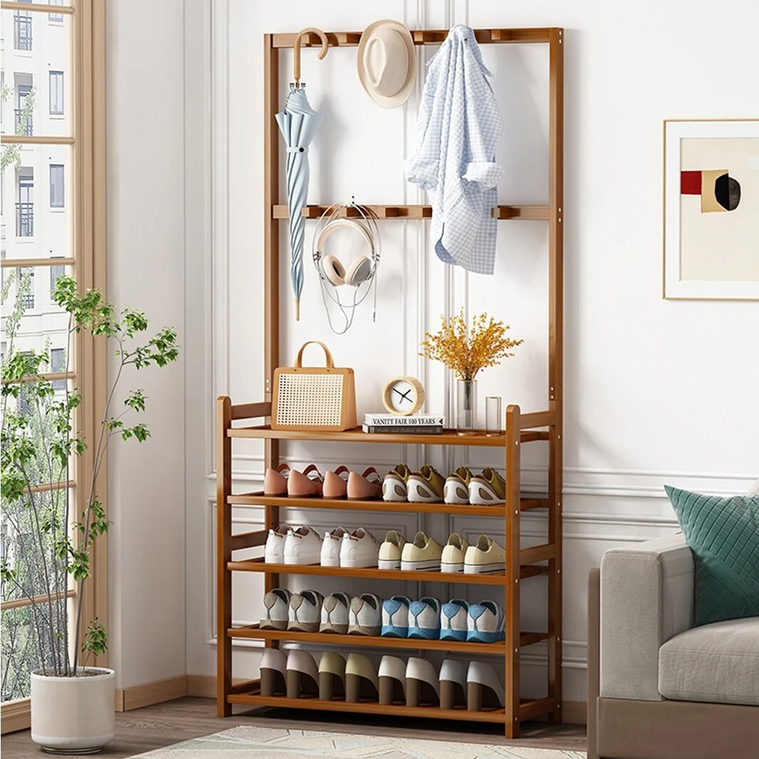 Industrial Entryway Shoes Rack Stand Coat Hat Rack with 8 Hooks