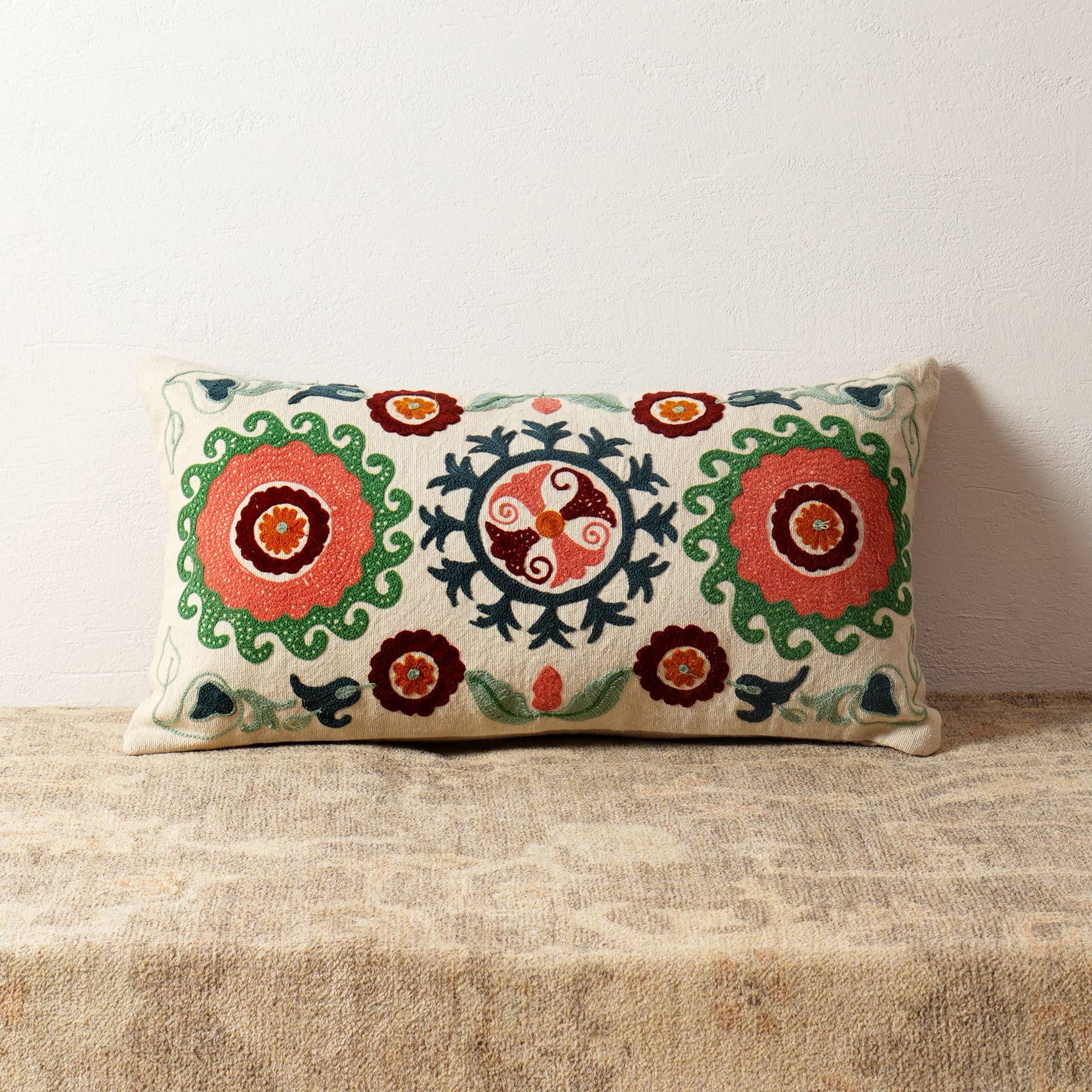 100% Cotton Embroidered Lumbar Cushion/Pillow