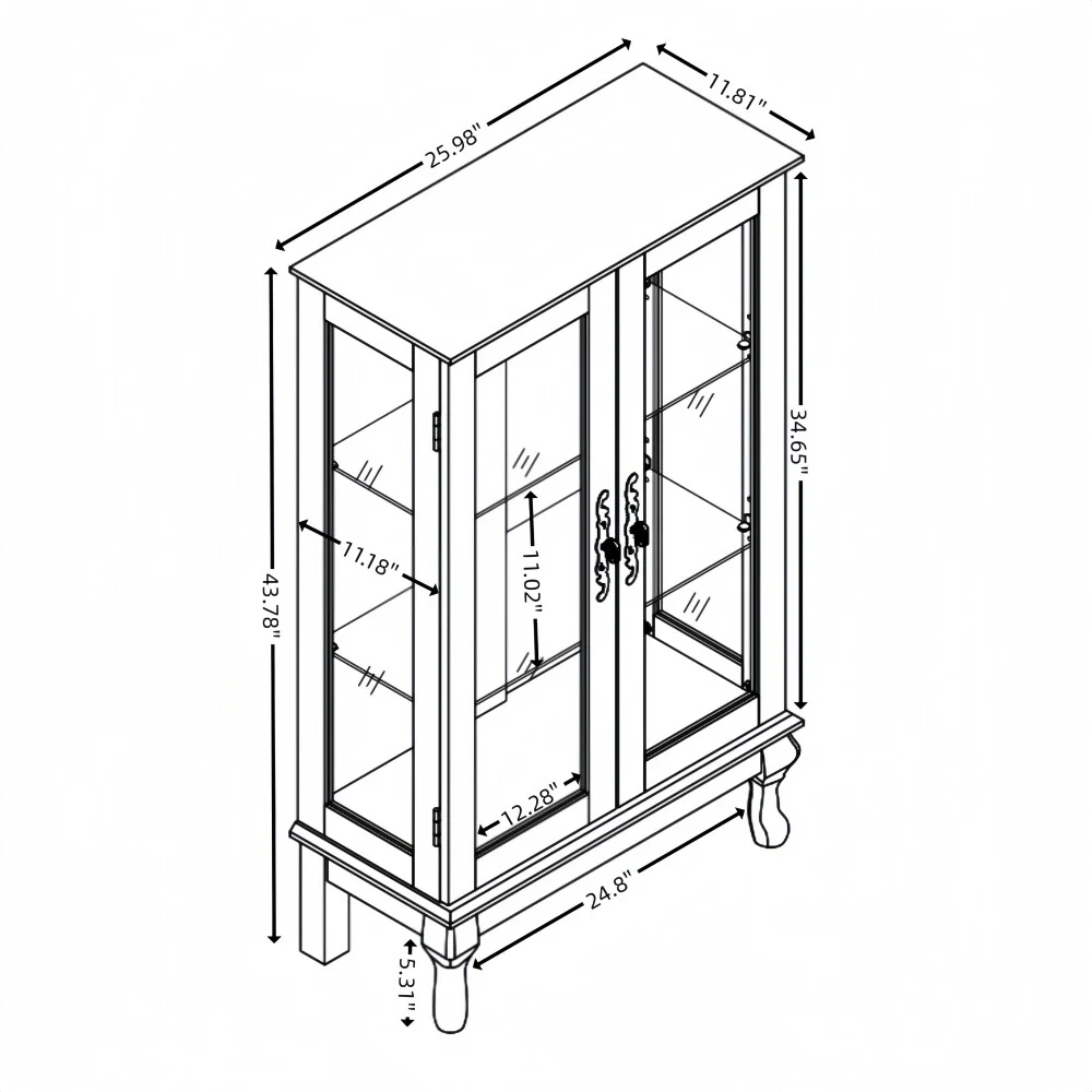 Curio Cabinet with Tempered Glass Doors and Adjustable Shelves Light Bulb Included