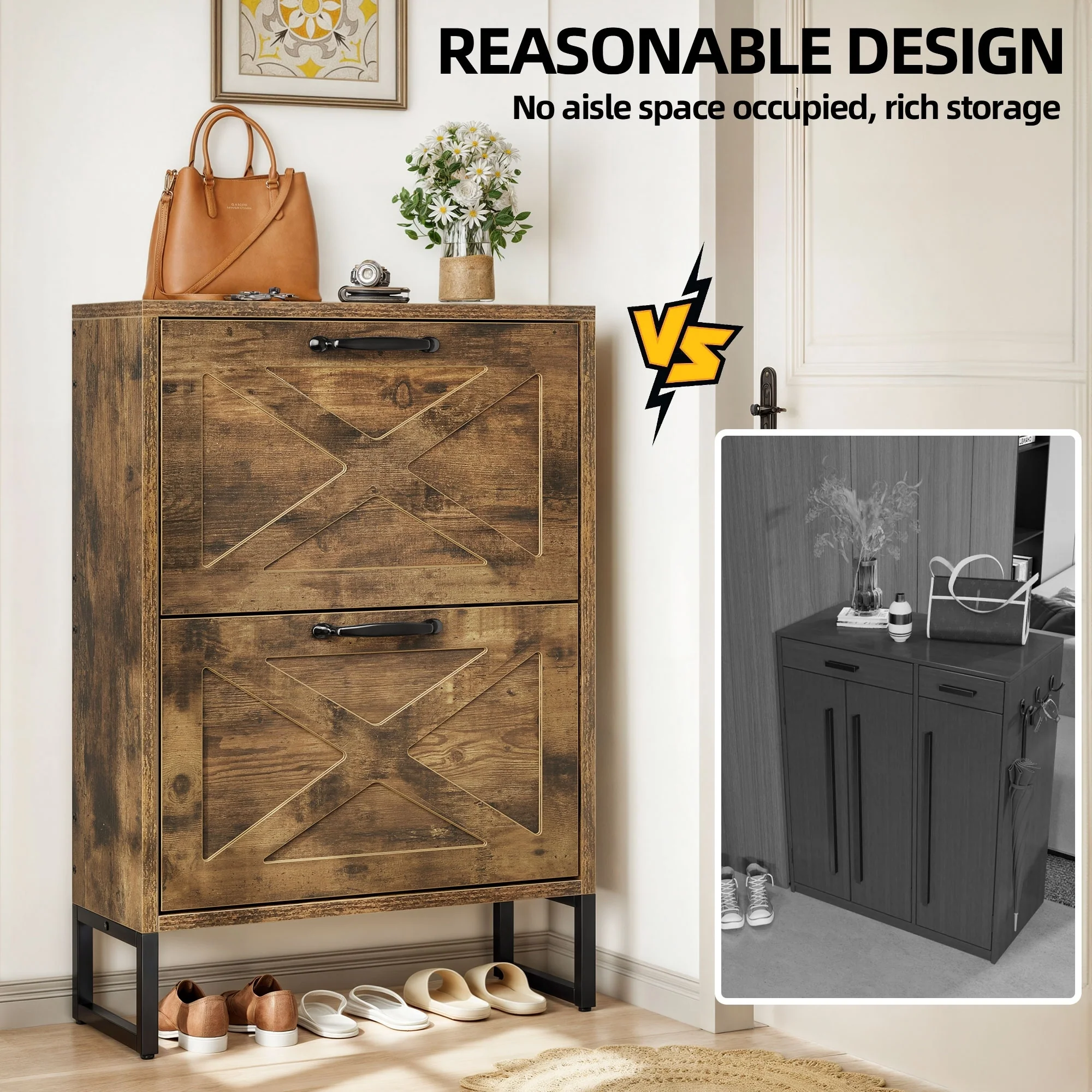 Moasis Shoe Storage Cabinet with 2 Flip Drawers Narrow Shoes Rack Organizer