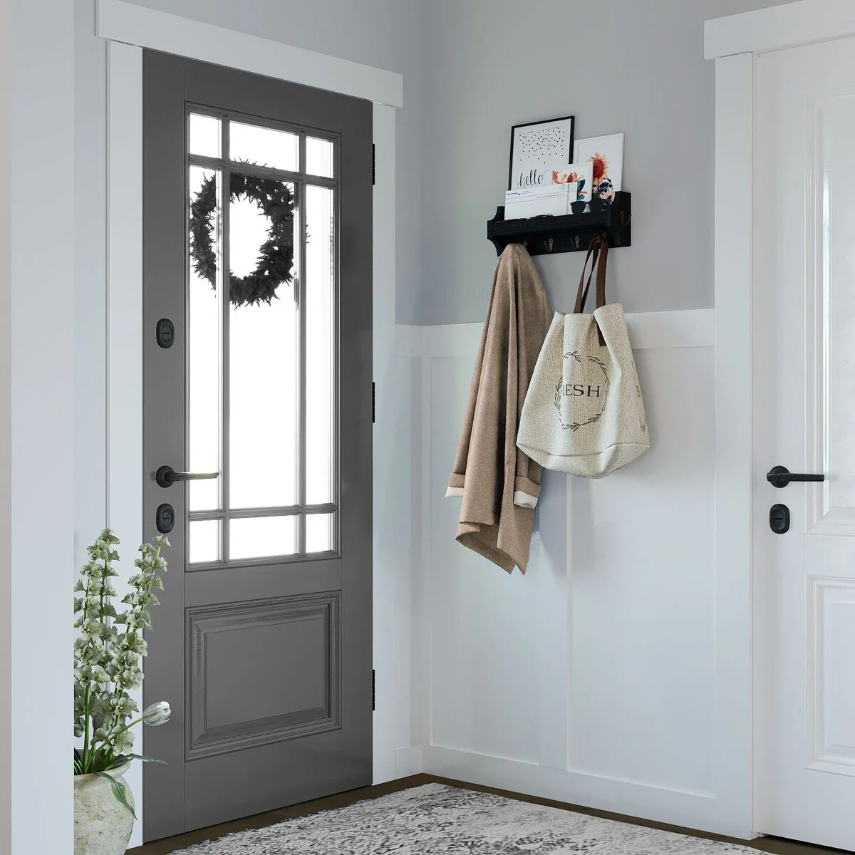 Wallniture 14'' Wide 6 Hook Wall Mounted Coat Rack with Storage Shelf Entryway Mail Organizer - N/A