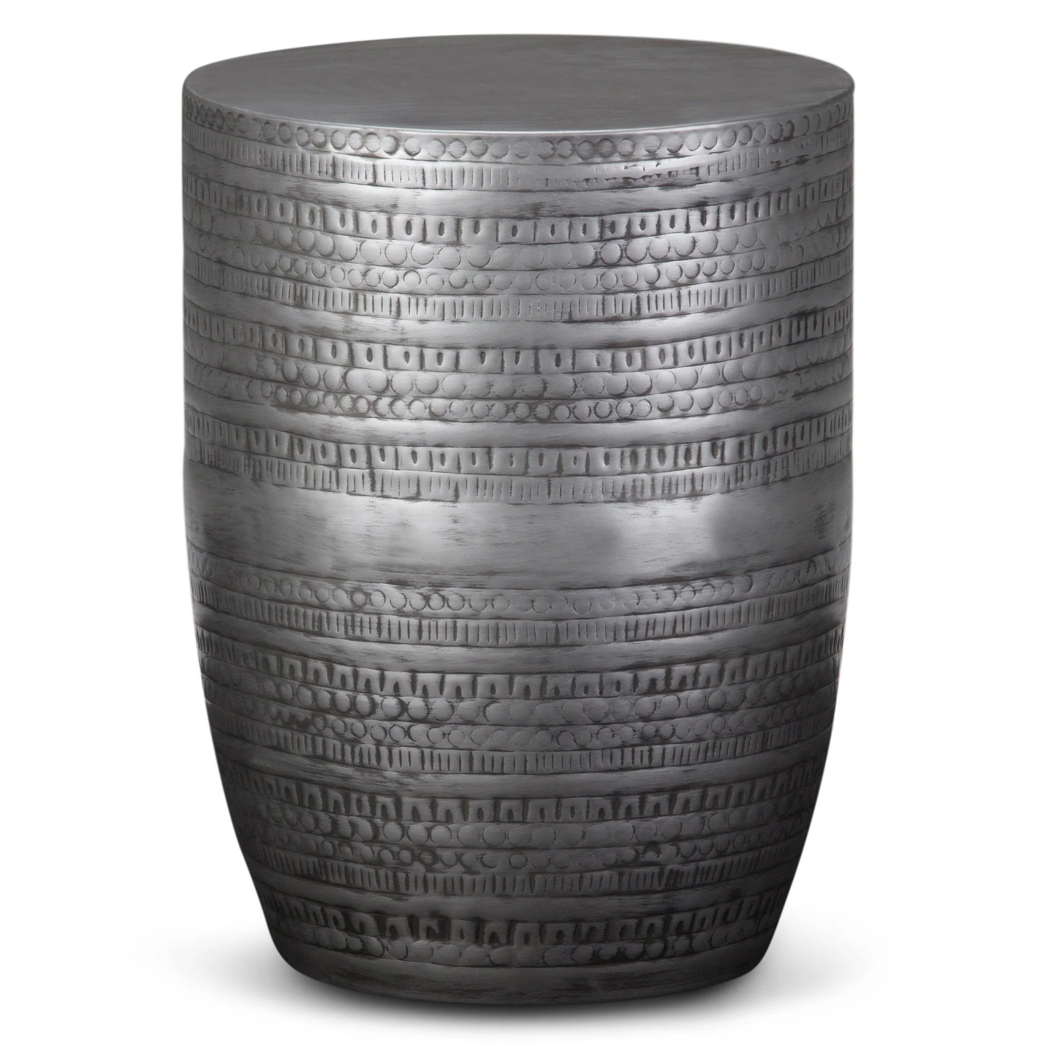 Heights Solid Metal Drum-Shaped Accent Table with Distinctive Texture