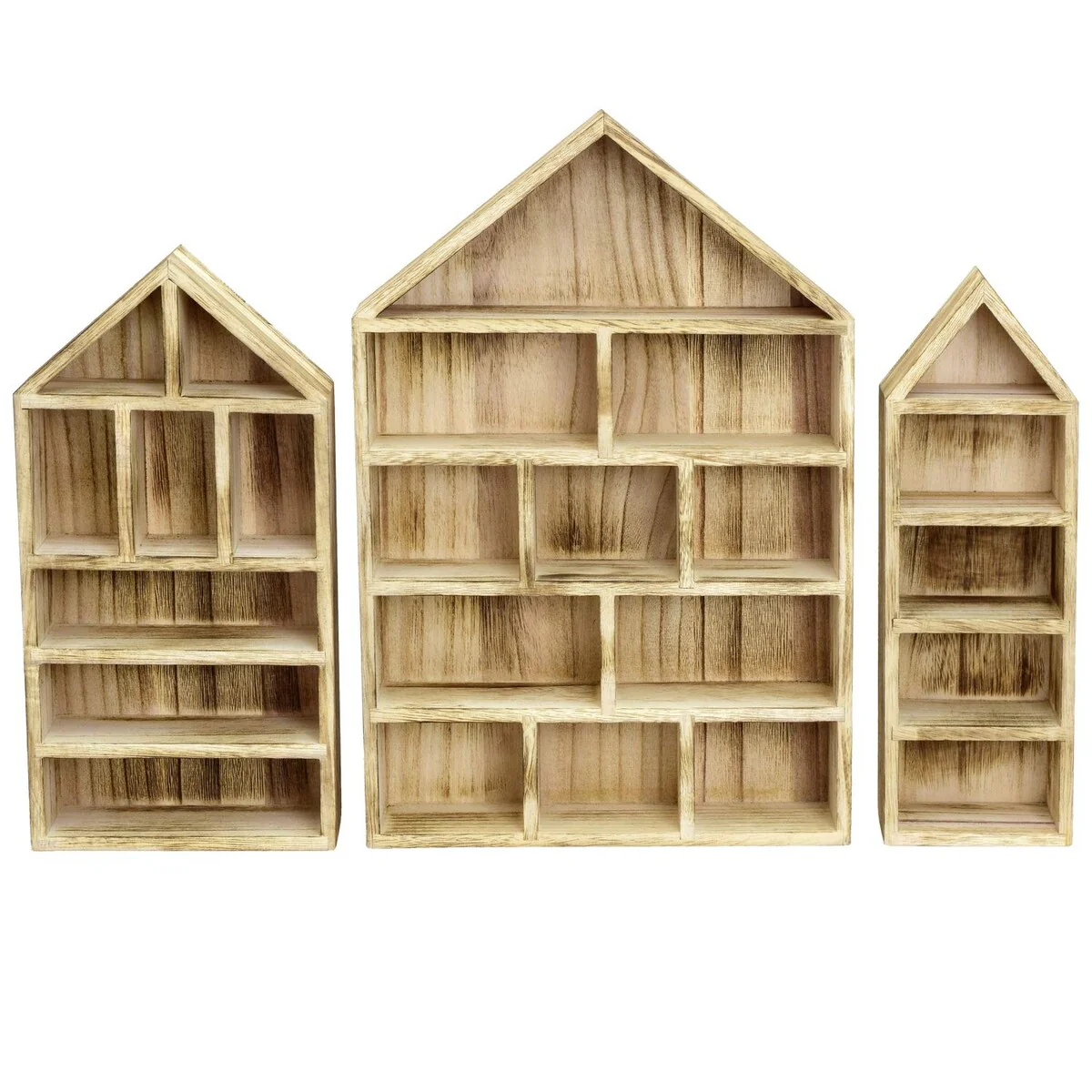 House-Shaped Wooden Shadow Cubby Display Shelf, Set of 3