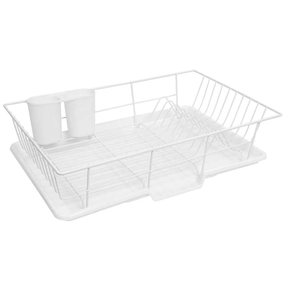 Sweet Home Collection 3-Piece Kitchen Sink Dish Drainer Set White