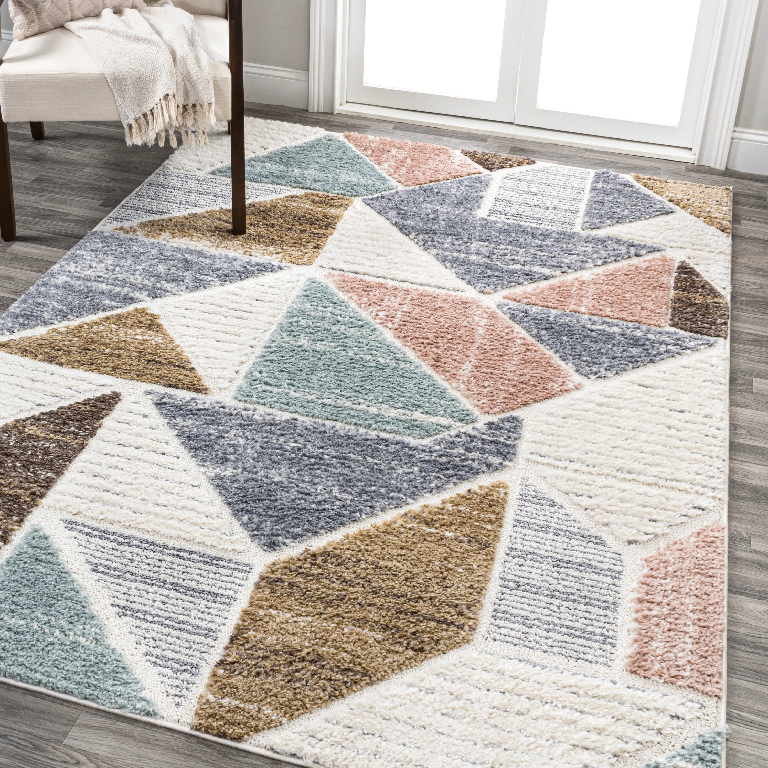 Aileen Geometric Scandi Colorblock Carved Rug