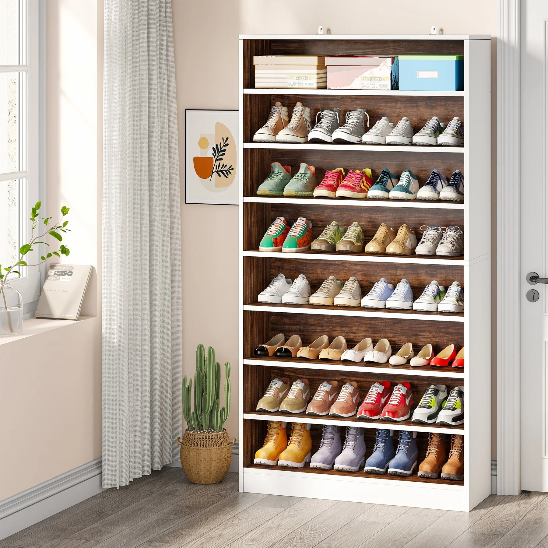 9 Tiers Tall Shoe Storage Rack Cabinet with Open Shelf for Entryway