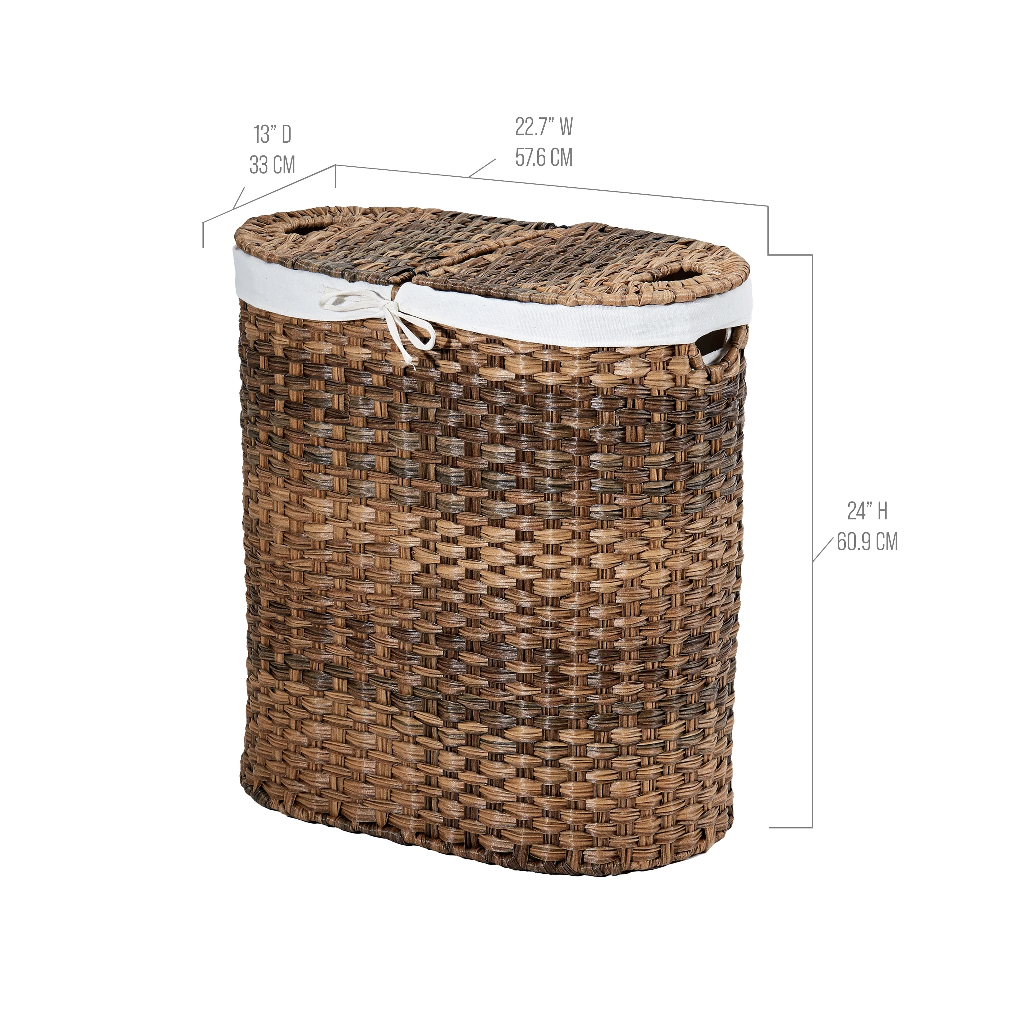 Seville Classics Handwoven Lidded Oval Double Laundry Hamper