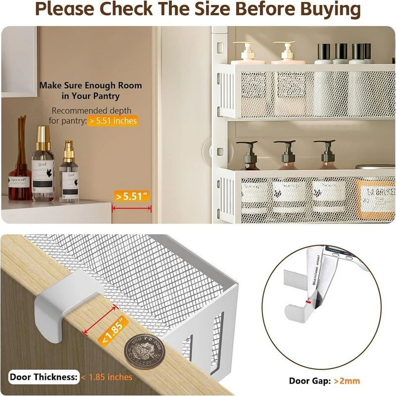 6Tier Over The Door Pantry Organizer with Mesh Baskets Adjustable