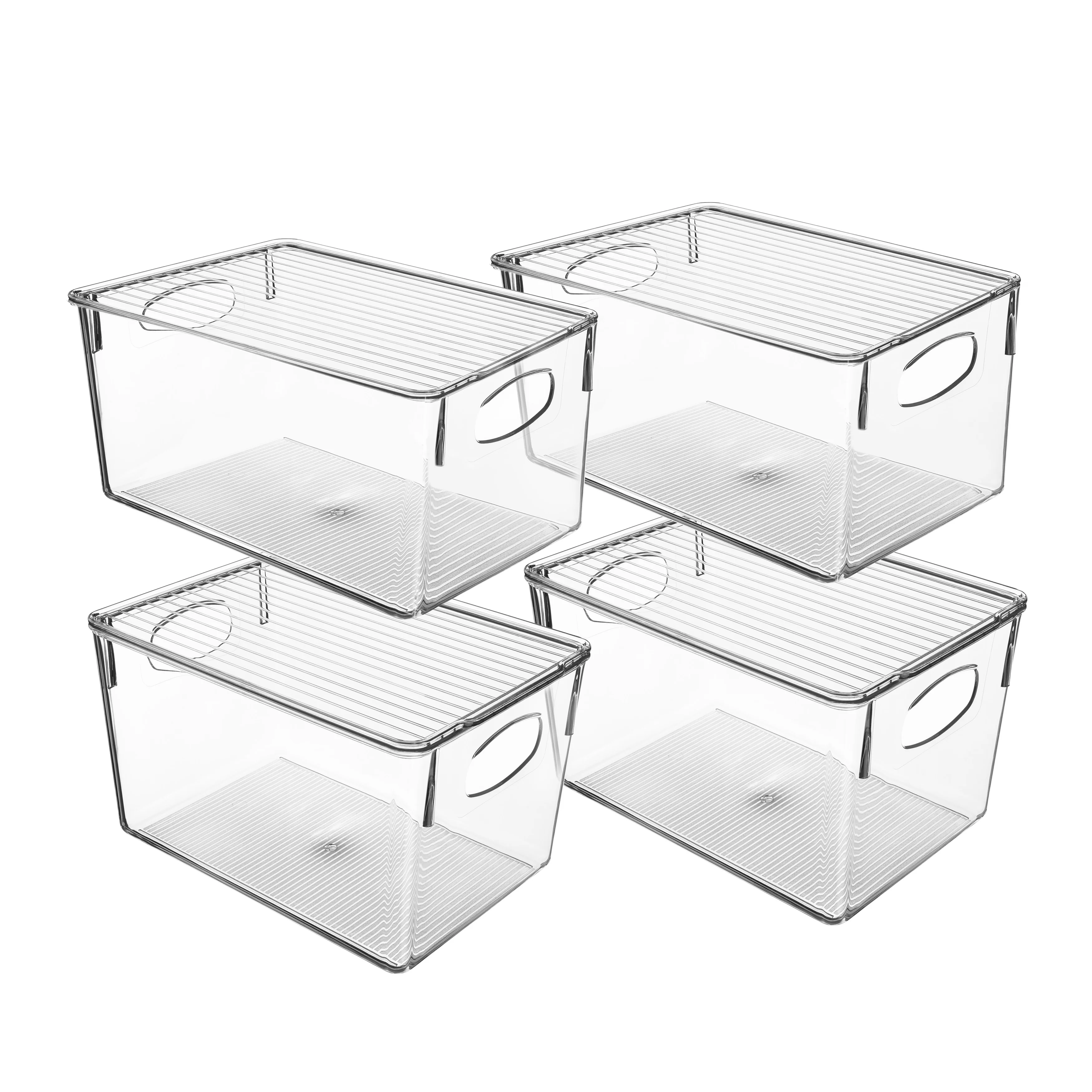 Plastic Storage Clear Bins w/ Lid, Stackable Pantry Box Bin Containers