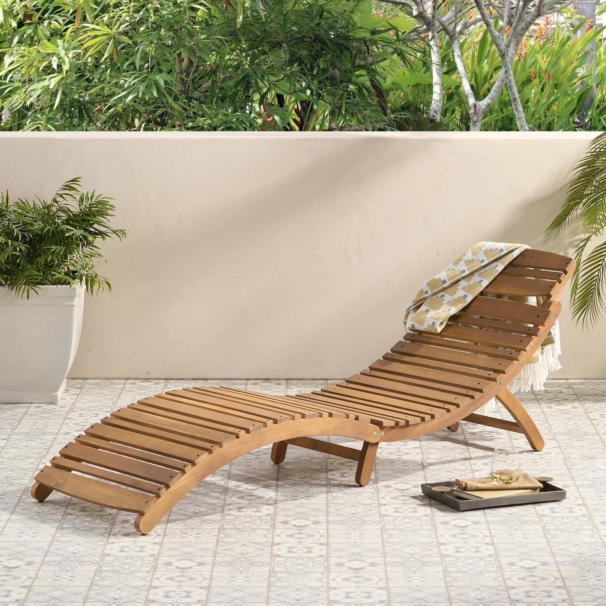 Outdoor Wood Folding Chaise Lounge