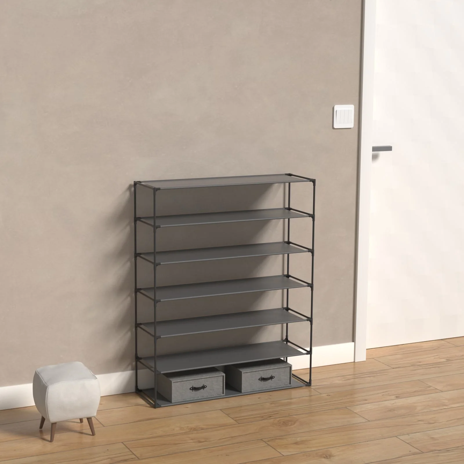 Shoe Rack Detachable Non-Woven Waterproof Fabric Shoe Organizer Tower Black Set of 2