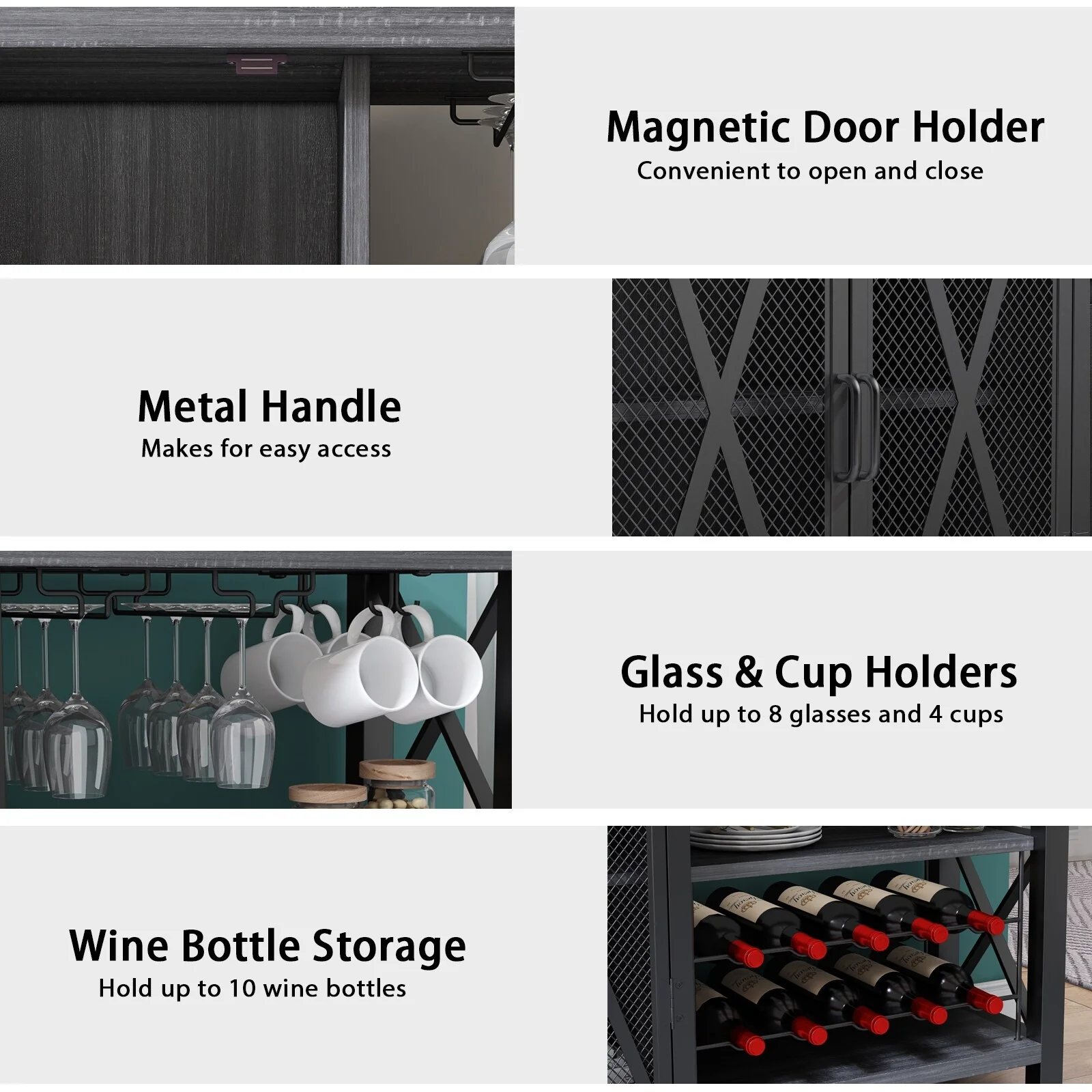 Myhozm Buffet Bar Cabinet with Wine Rack, Modern Buffet/Sideboard Wine Bar Dining Server, Grey/Brown
