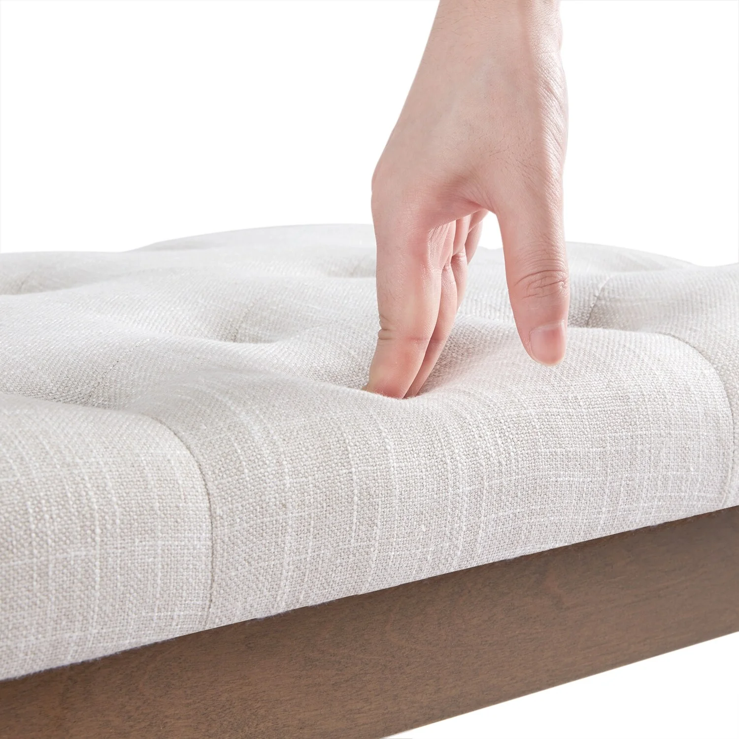 Button-Tufted Bench for End of Bed, Entryway Bench Beige/ Black/ Brown Solid Wood, Leather, Fabric 44-inch