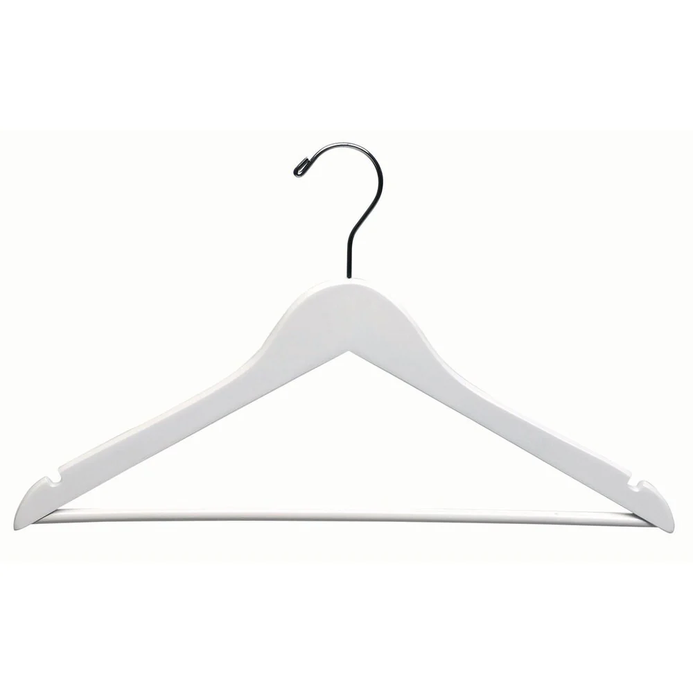 White Wooden Suit Hangers with Bar (Box of 100)