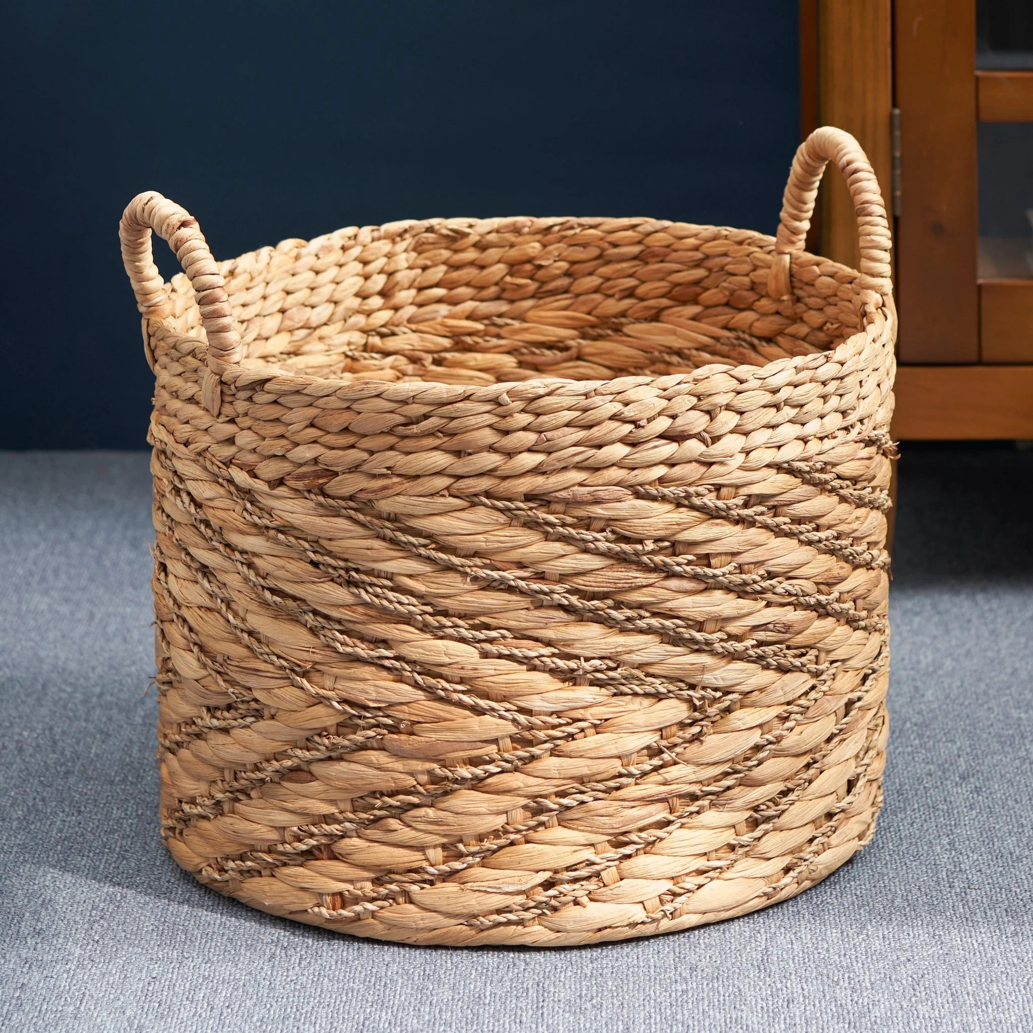 Round Woven Storage Basket with Handles